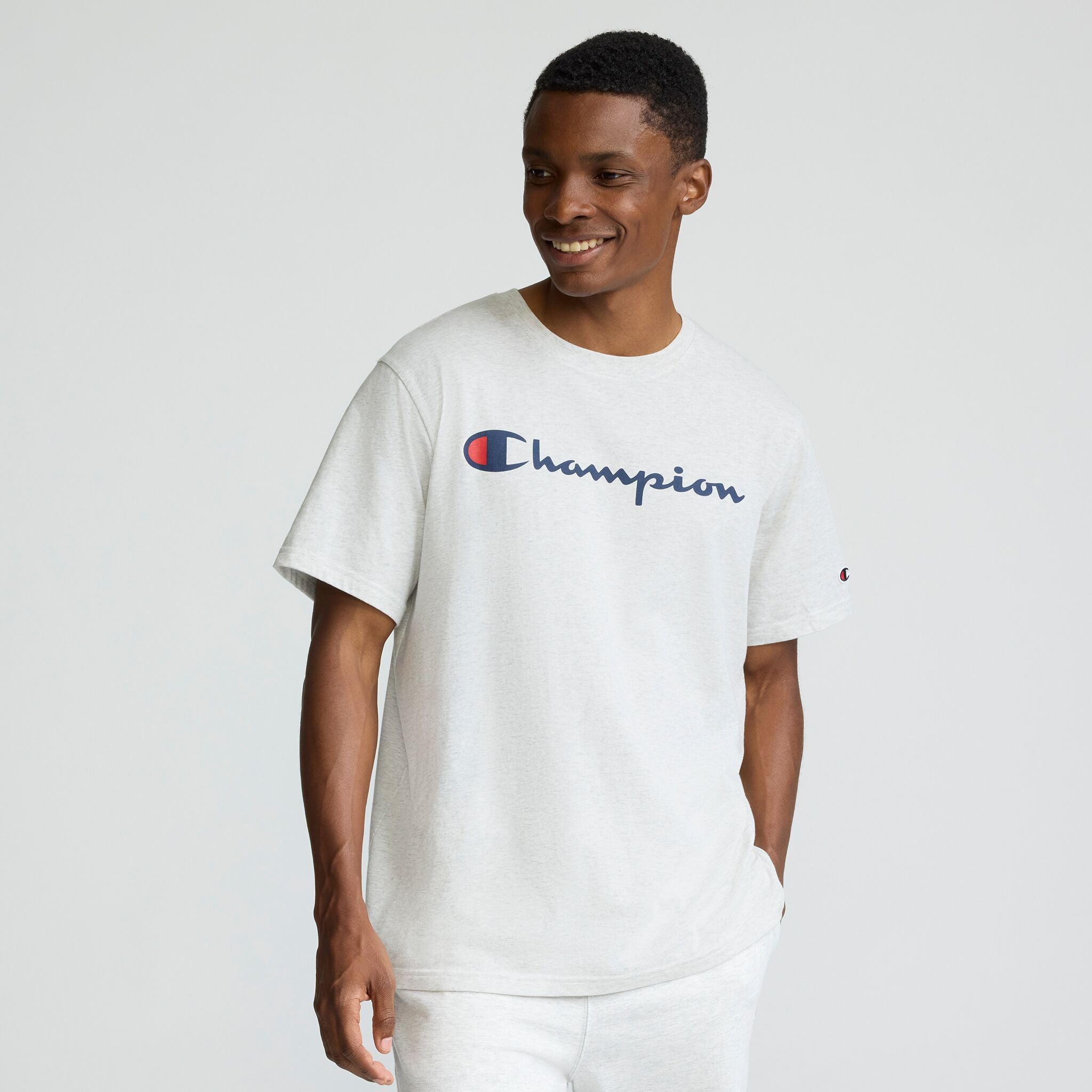 Champion Classic Graphic Script Logo t-shirt homme Platinum Silver coton