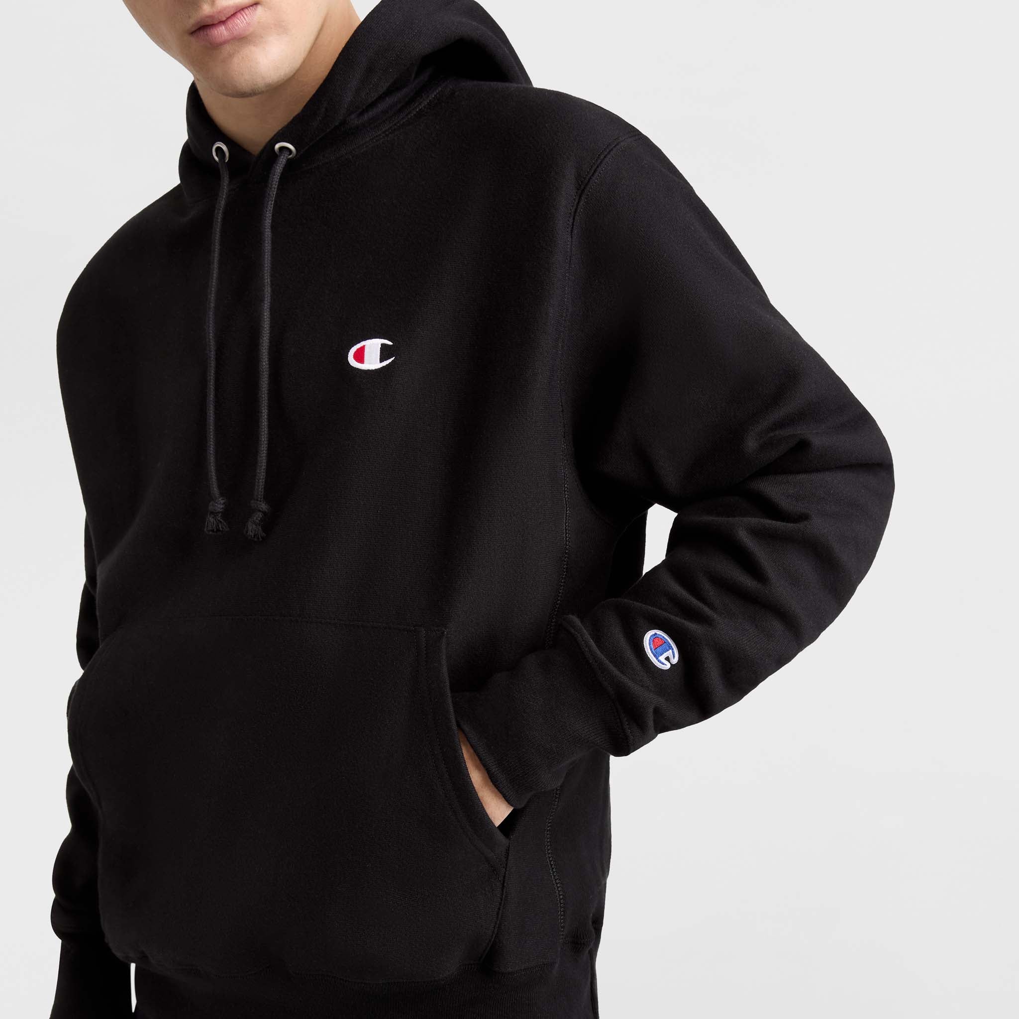 Champion Reverse Weave Small C sweat à capuche noir coupe classique