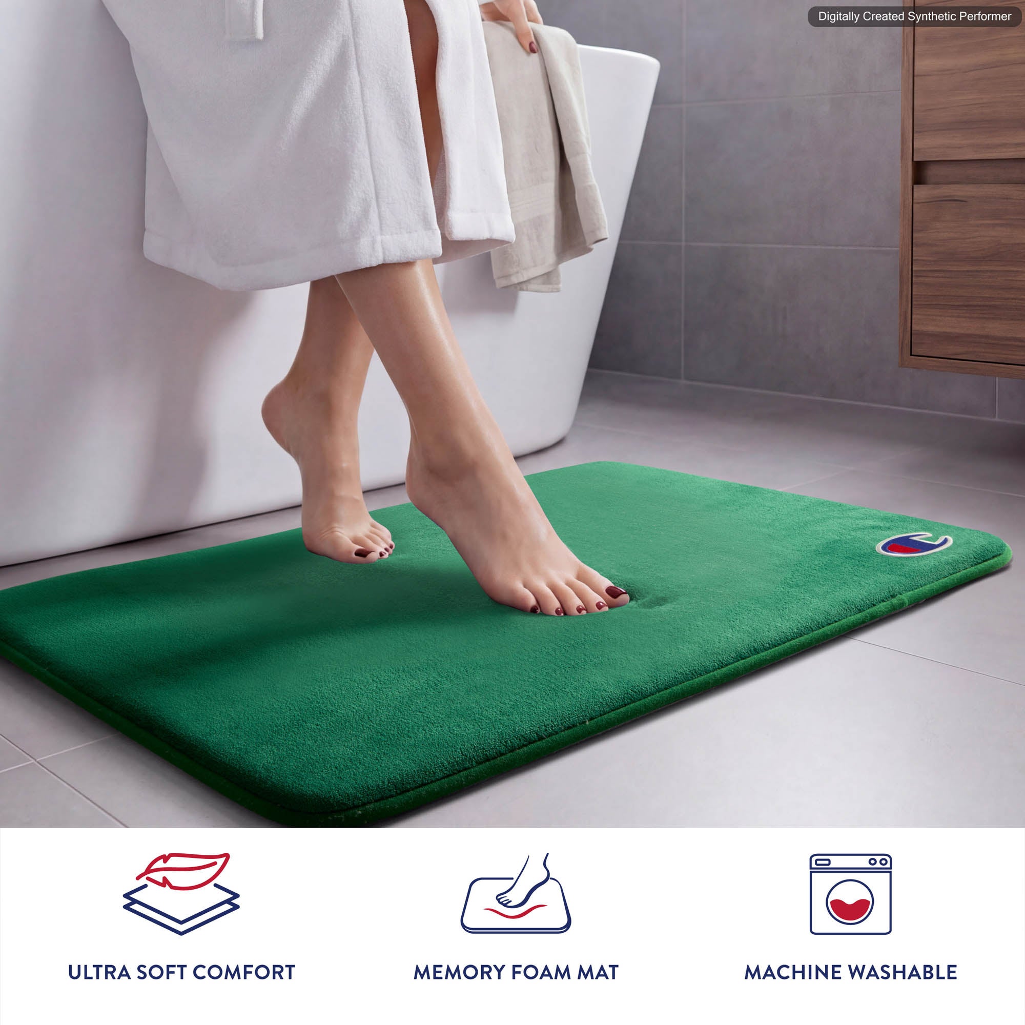 Champion Room Decor Tapis de Bain Mémoire Vert 17x24 Pouces