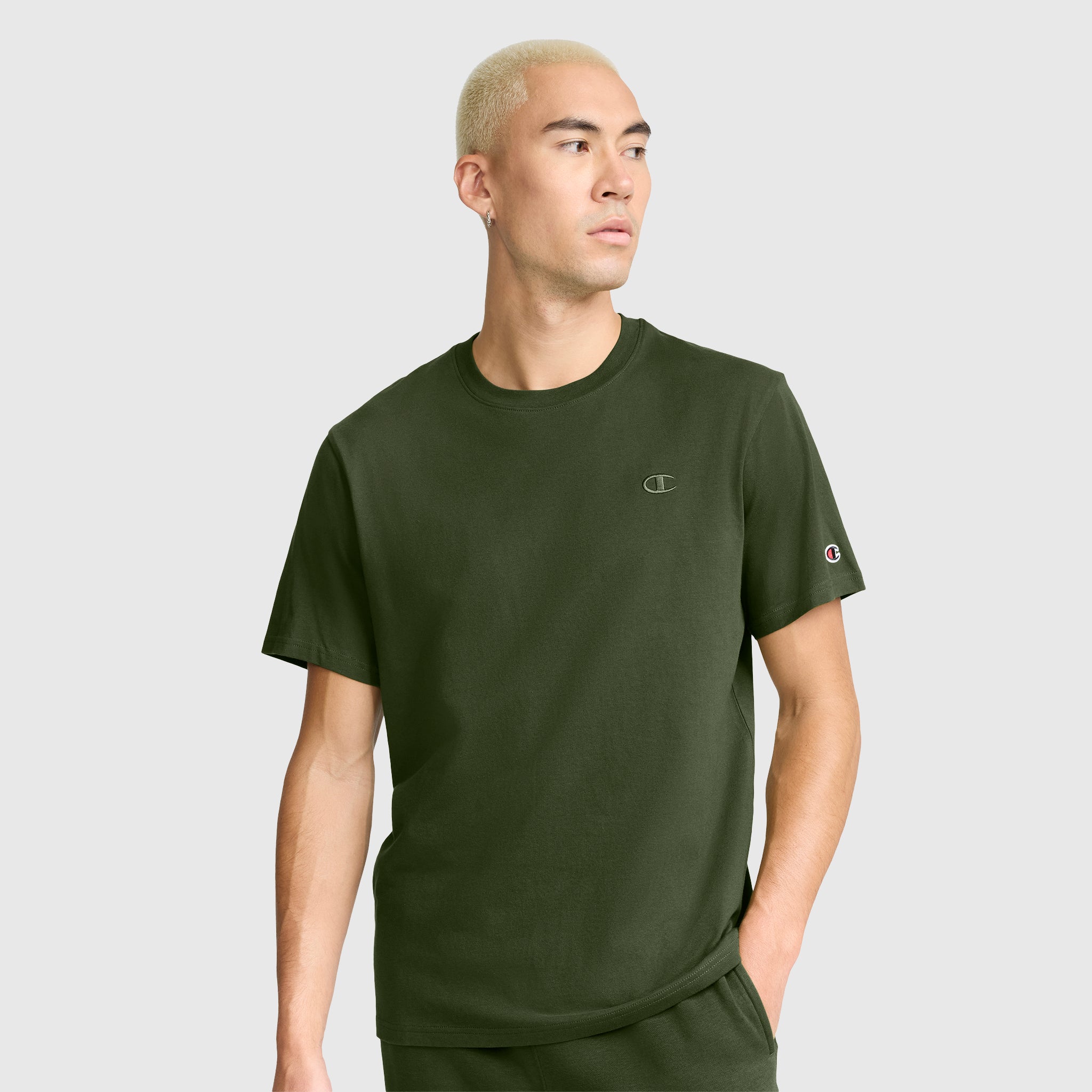 Champion Classic T-Shirt C Logo t-shirt homme vert Chive coton