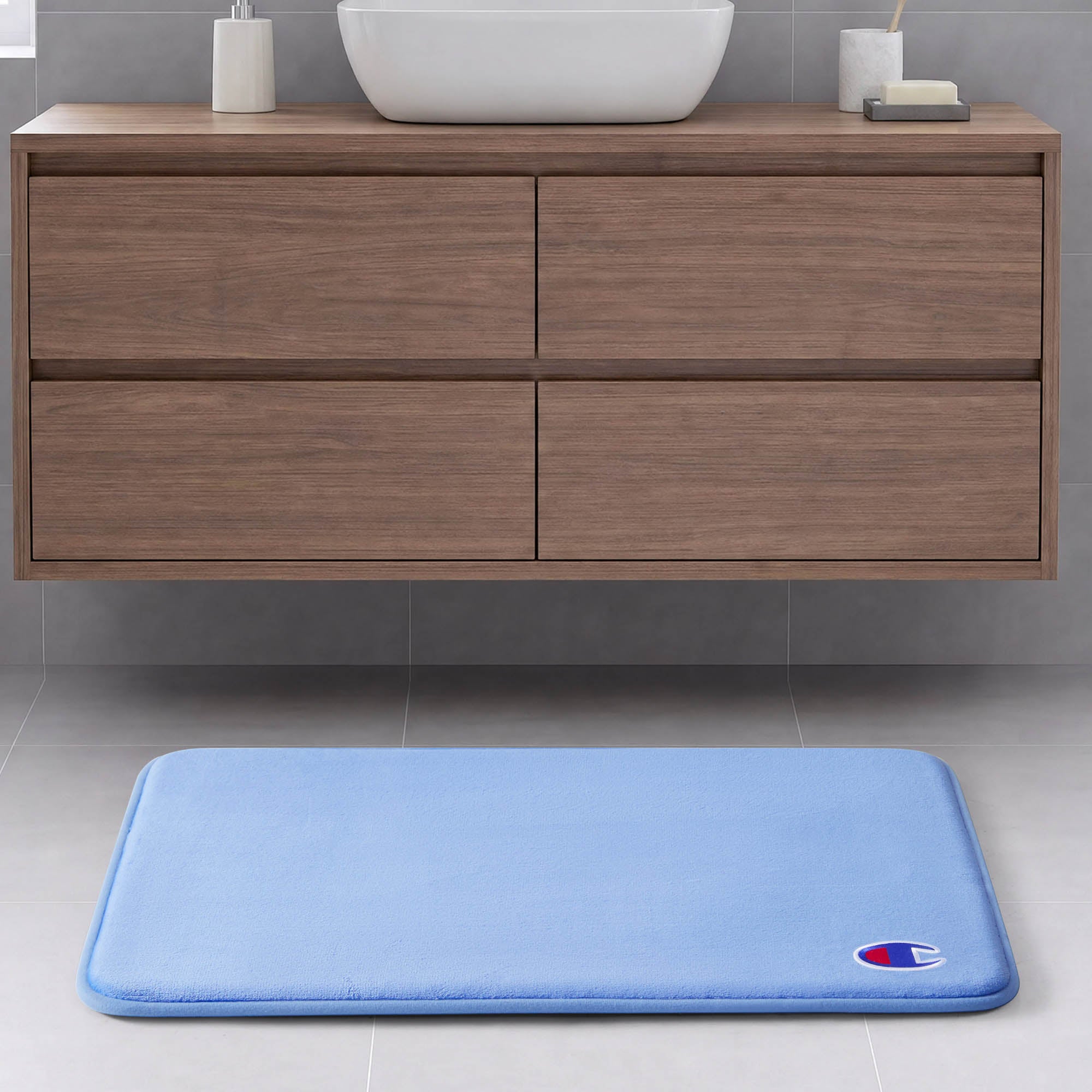 Champion Logo Patch tapis de bain bleu mousse mémoire 17x24