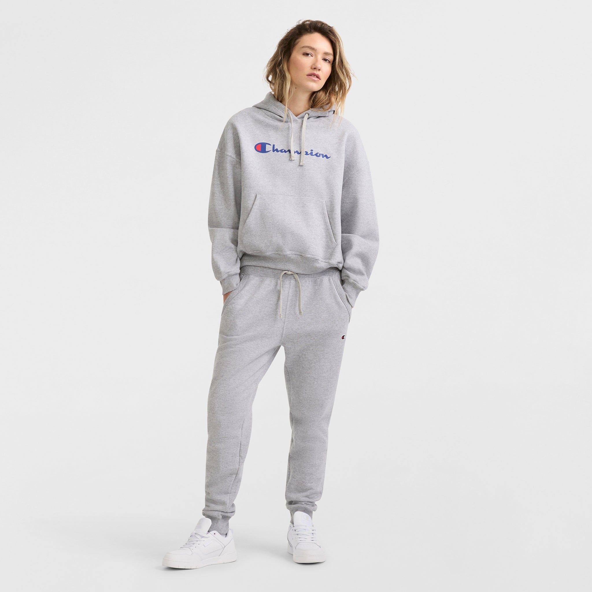 Champion Powerblend hoodie femme gris relaxed molleton