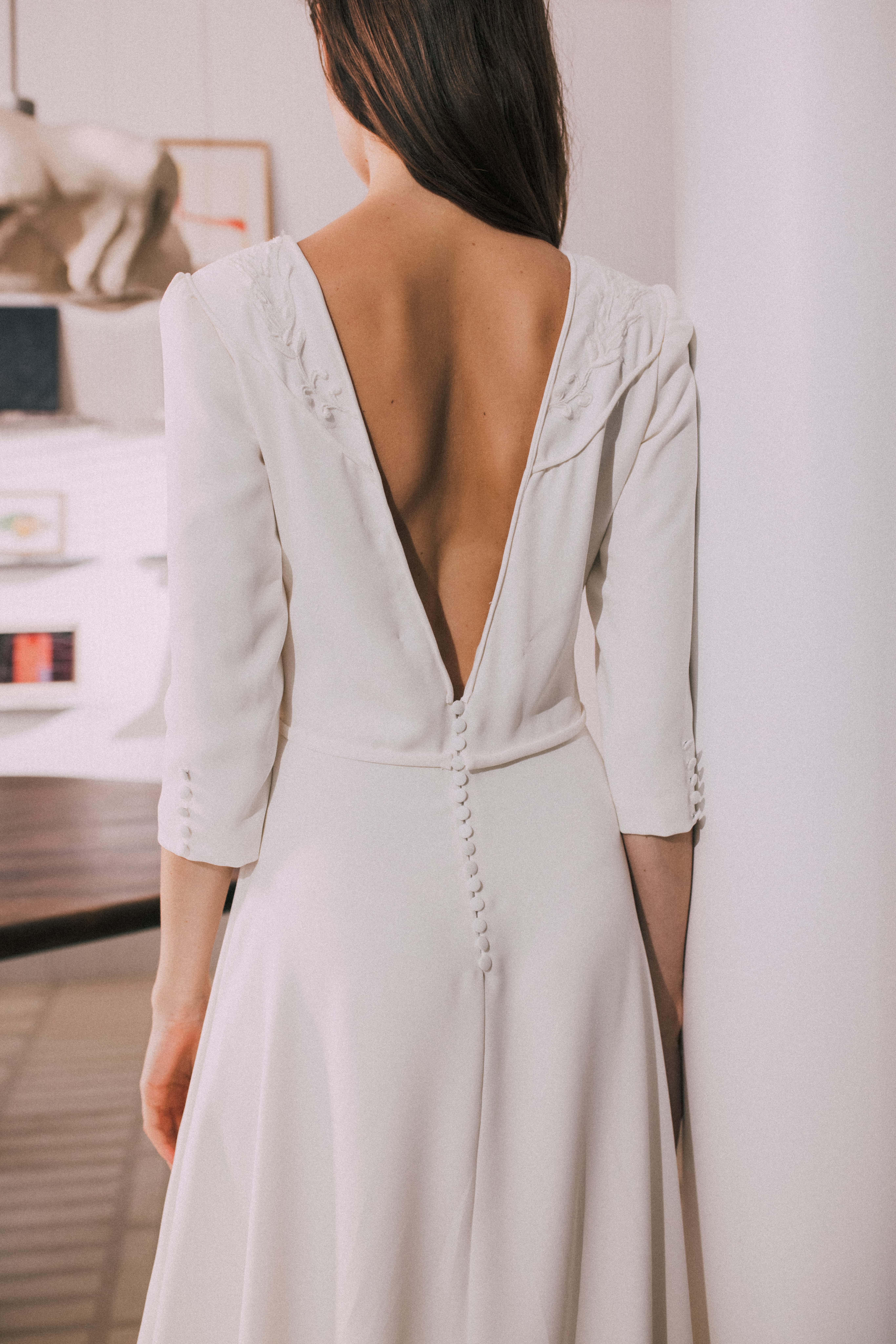 Maison Floret Sur-mesure Wayne robe crêpe dentelle main