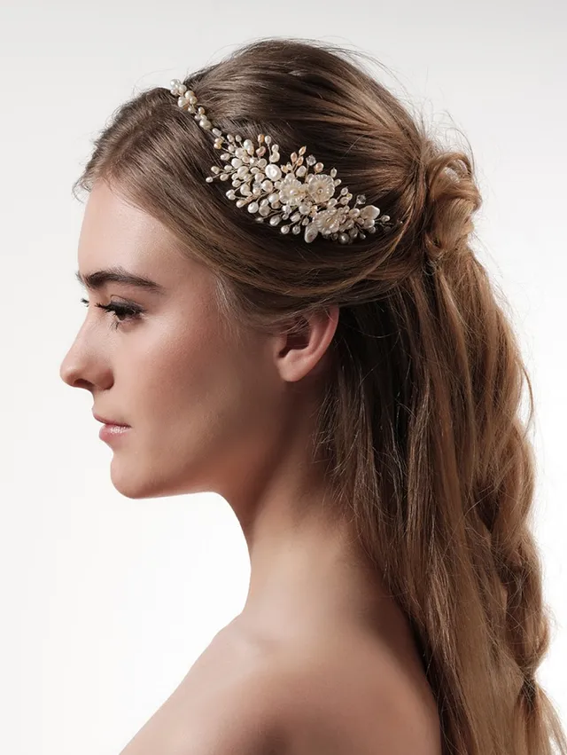 Le Jour de Notre Oui Bandeau Fleurs Perles accessoire mariée