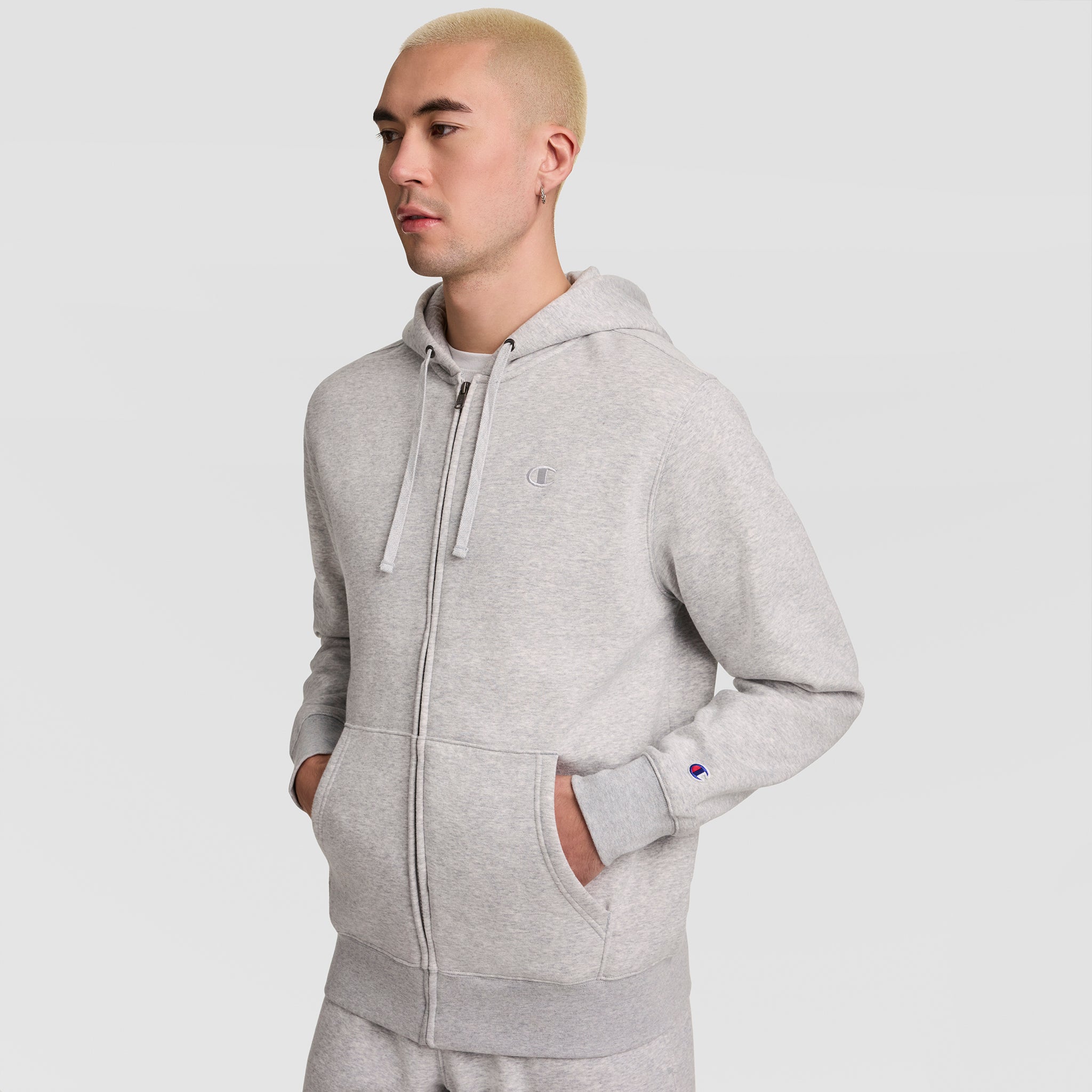 Champion Powerblend Full-Zip Hoodie sweat Oxford Gris gratté