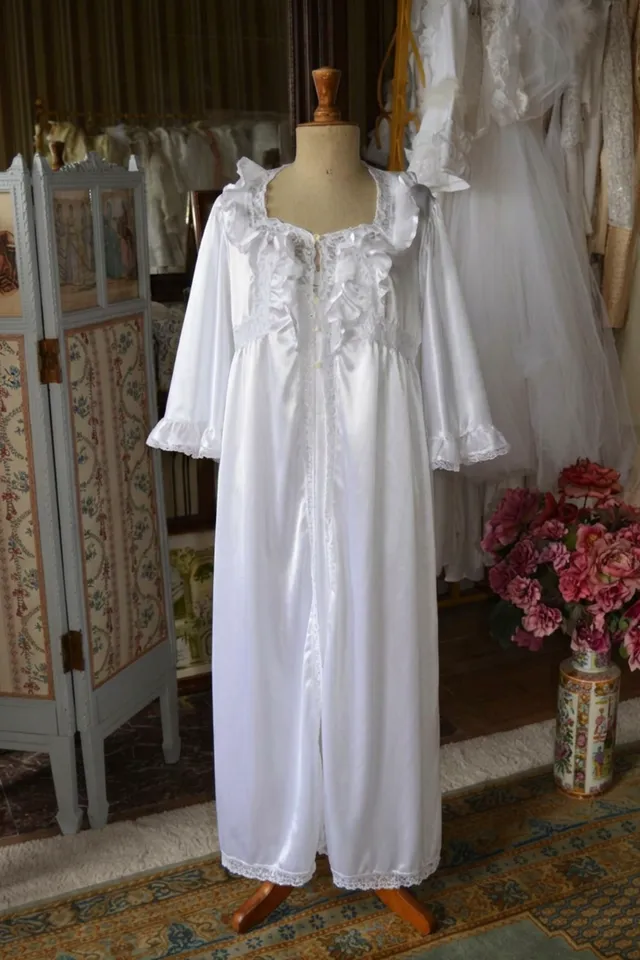 Solène Gisèle Déshabillés ensemble nuit satin blanc vintage