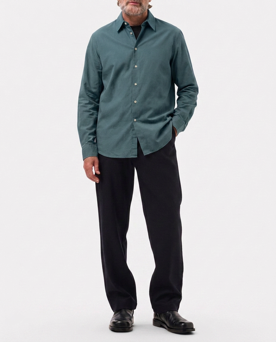 LAFAURIE HUGUES Bleu Canard chemise oxford coton droite