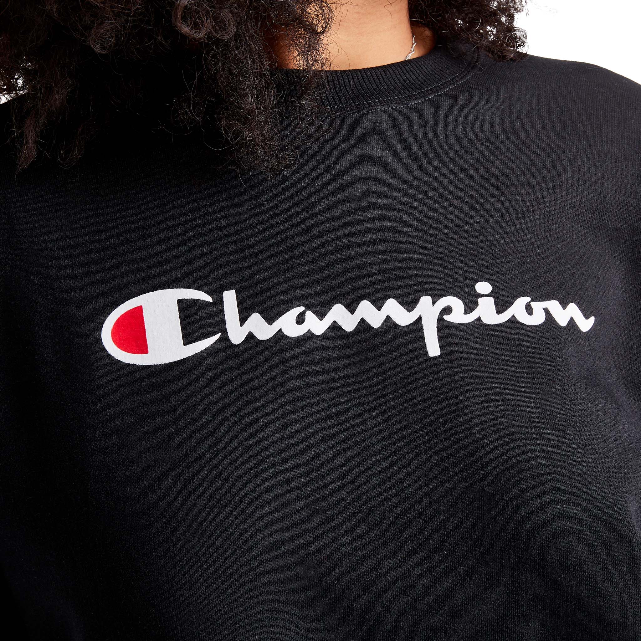 Champion Powerblend Script Logo Sweat Noir coupe ample