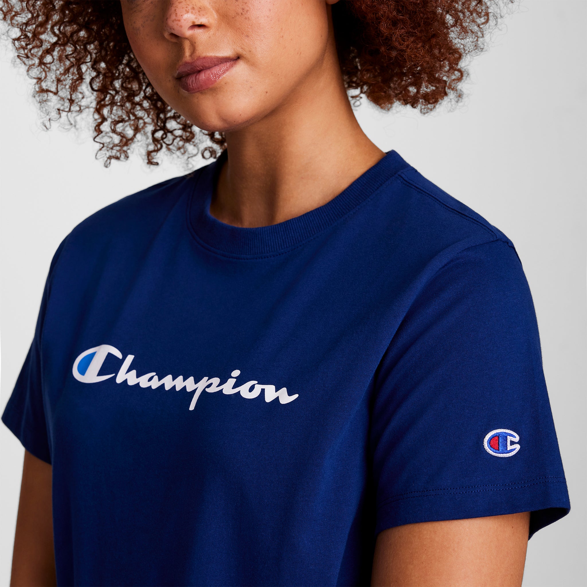Champion Classic T-Shirt Script Logo t-shirt femme Bleu coton