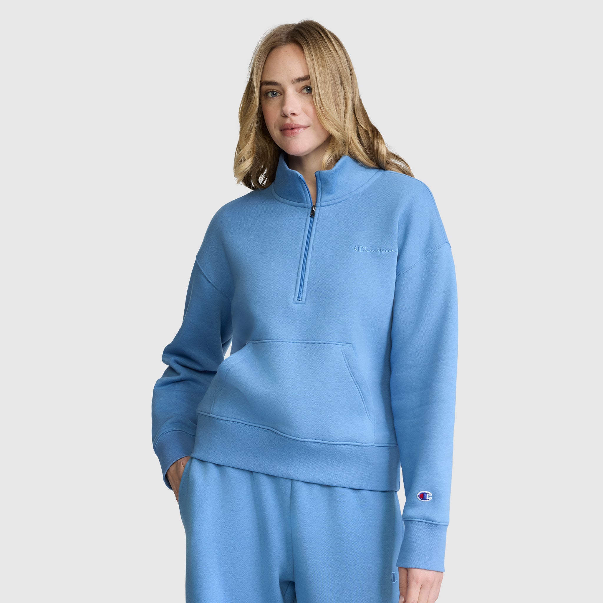 Champion Fleece Mockneck Quarter-Zip sweat Riviera bleu