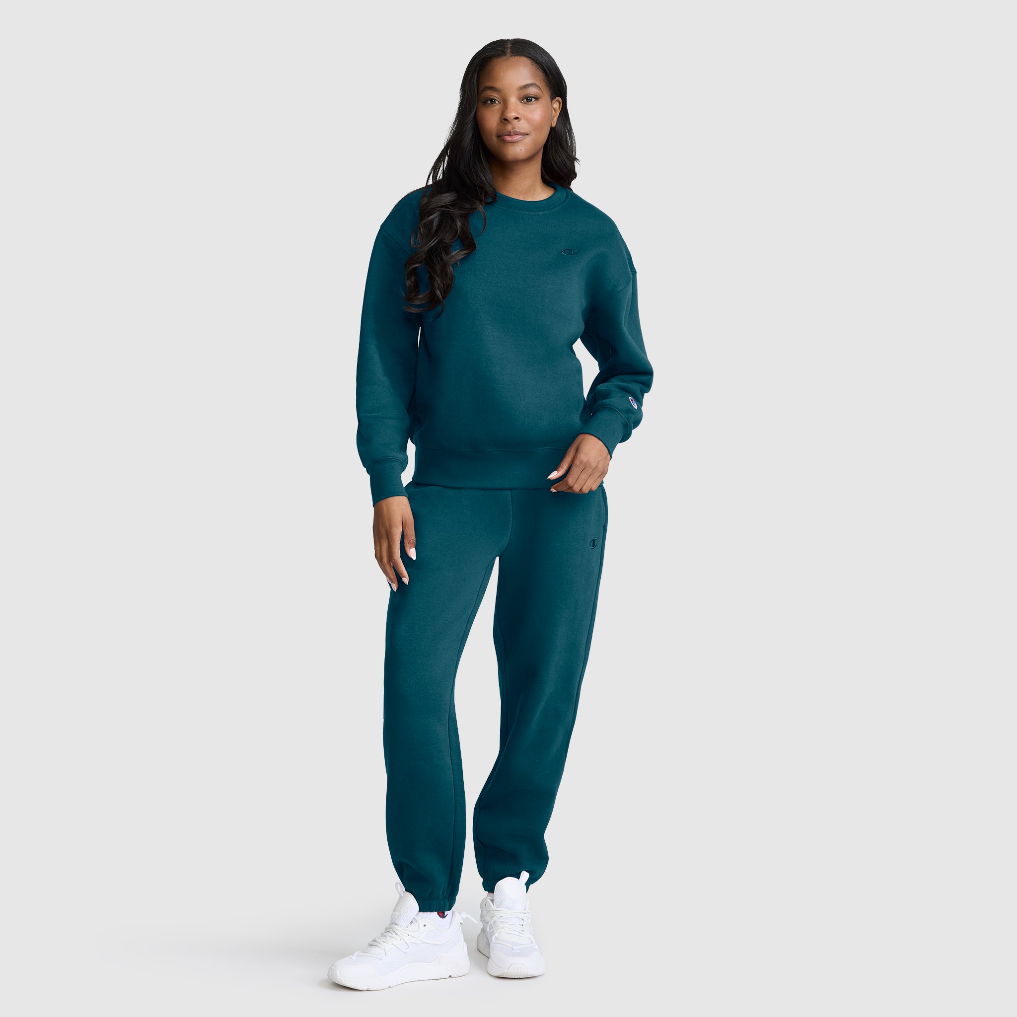 Champion Powerblend Crewneck Small C sweat Deep Teal molleton coton