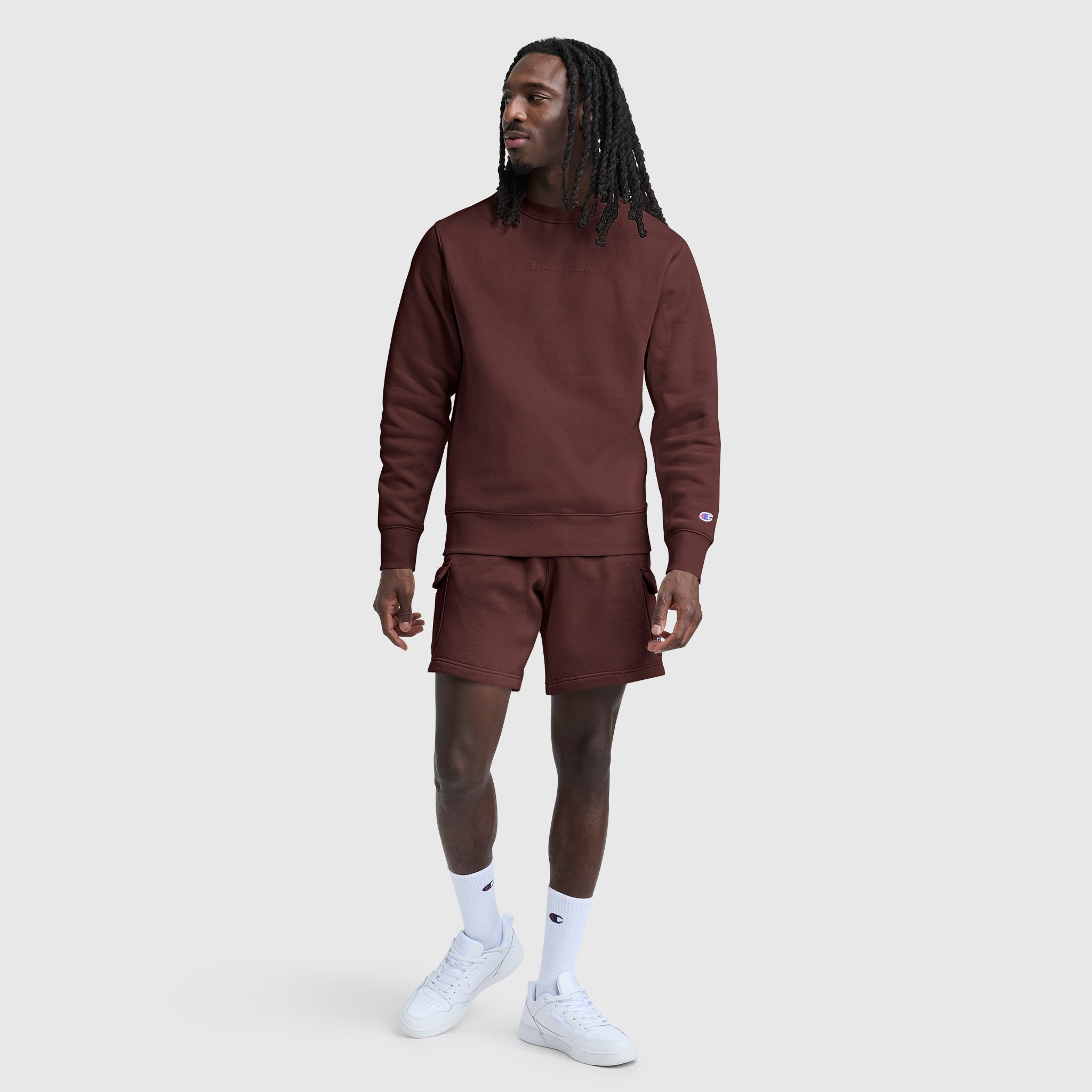 Champion Powerblend Crewneck sweat marron logo tonal