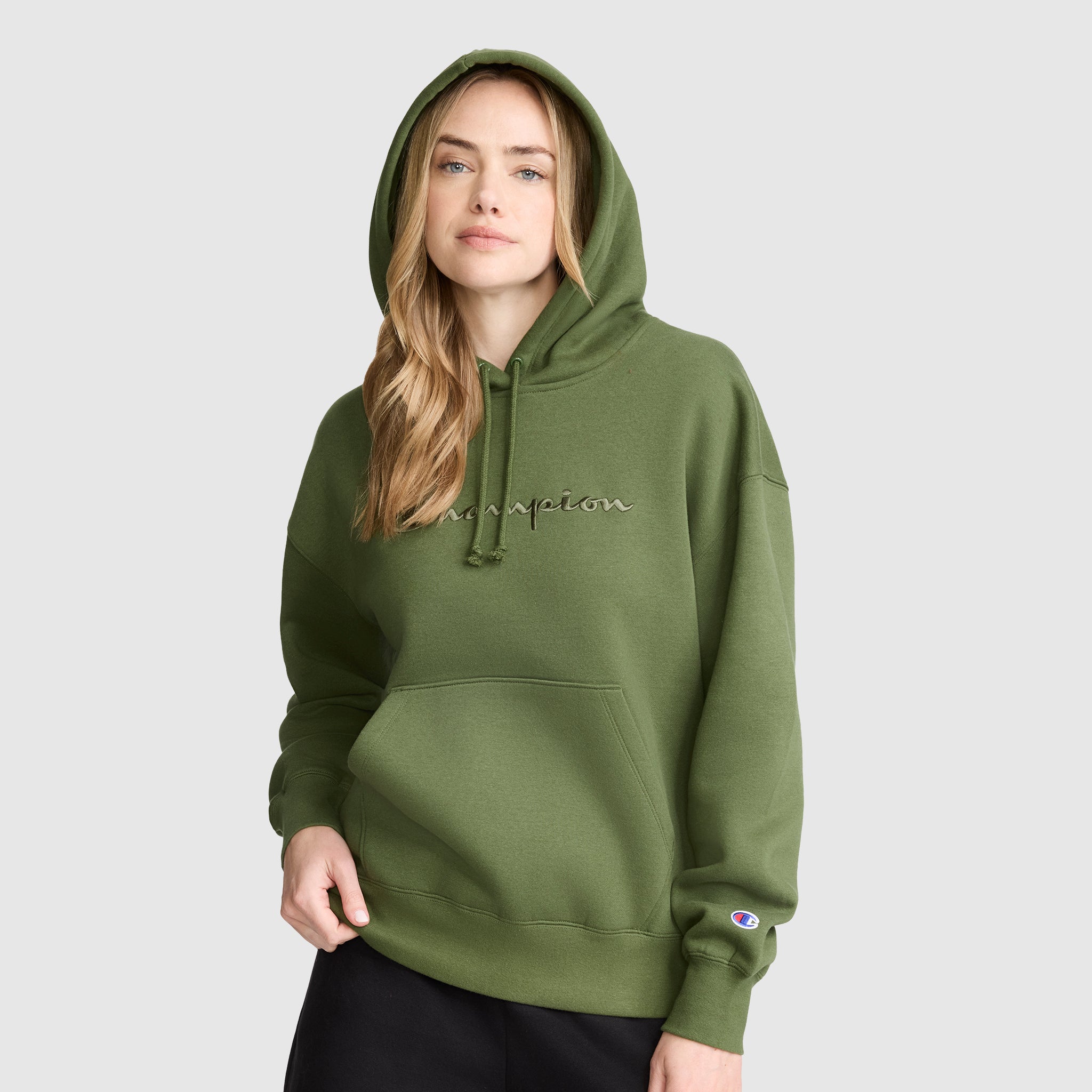 Champion Powerblend Tonal Script Freshman hoodie vert Chive