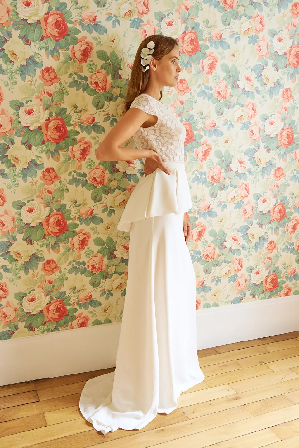 Maison Floret Allen robe dentelle crêpe basque amovible