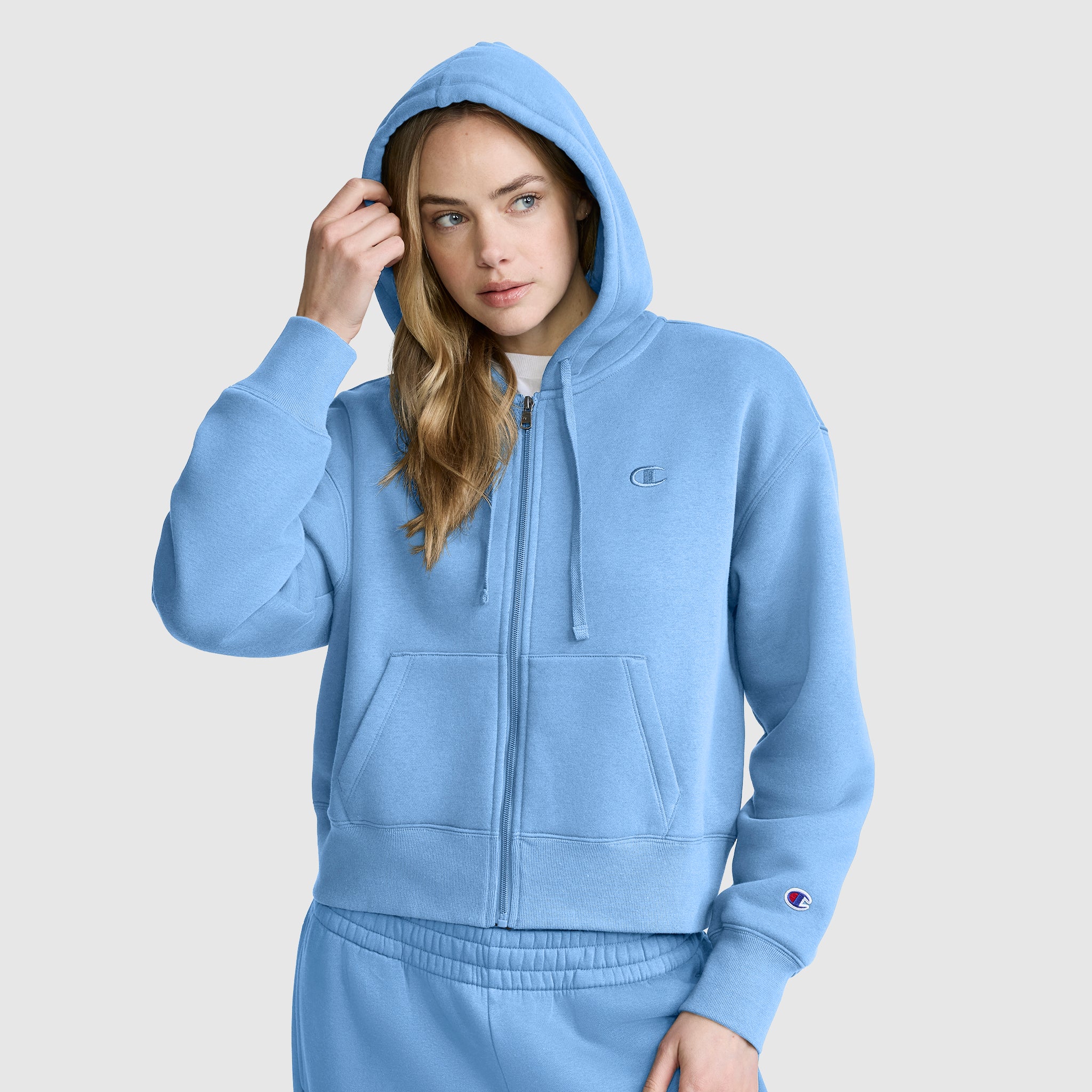 Champion Cropped Zip-Up Hoodie sweat zippé bleu Riviera femme
