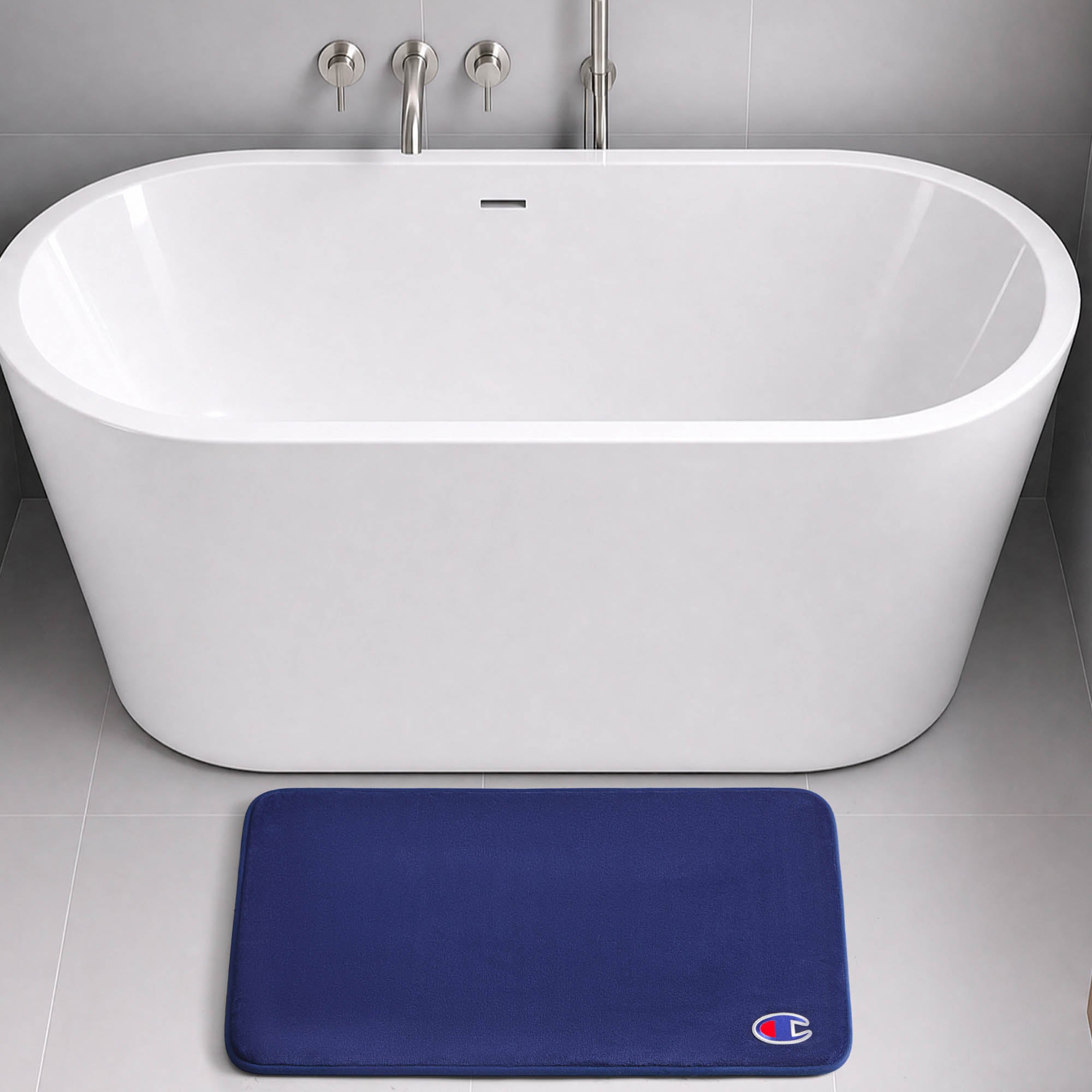 Champion Logo Patch Memory Foam Bath Mats tapis de bain bleu
