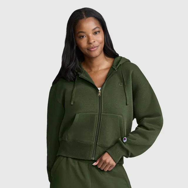Champion Cropped Zip-Up Hoodie sweat zippé vert Chive femme