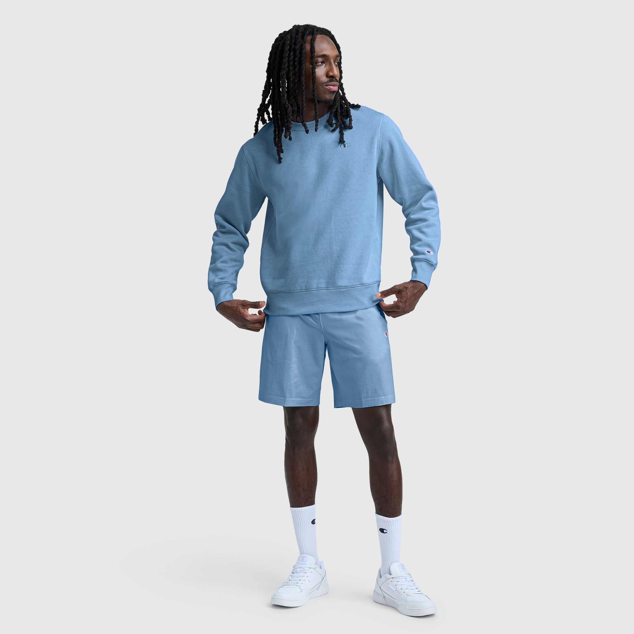 Champion Powerblend Crewneck Sweat Homme Bleu Riviera Chaud
