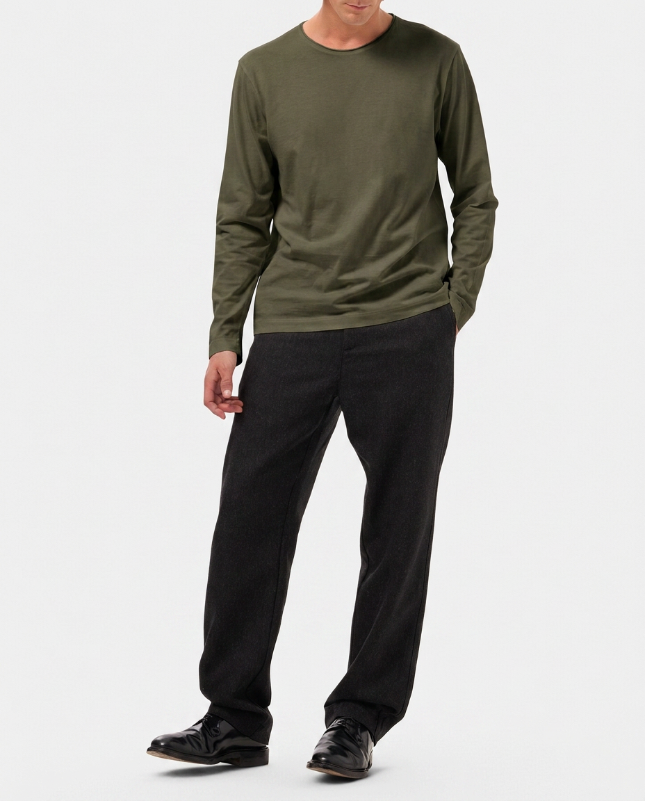 LAFAURIE ACHILLE t-shirt kaki manches longues voile coton