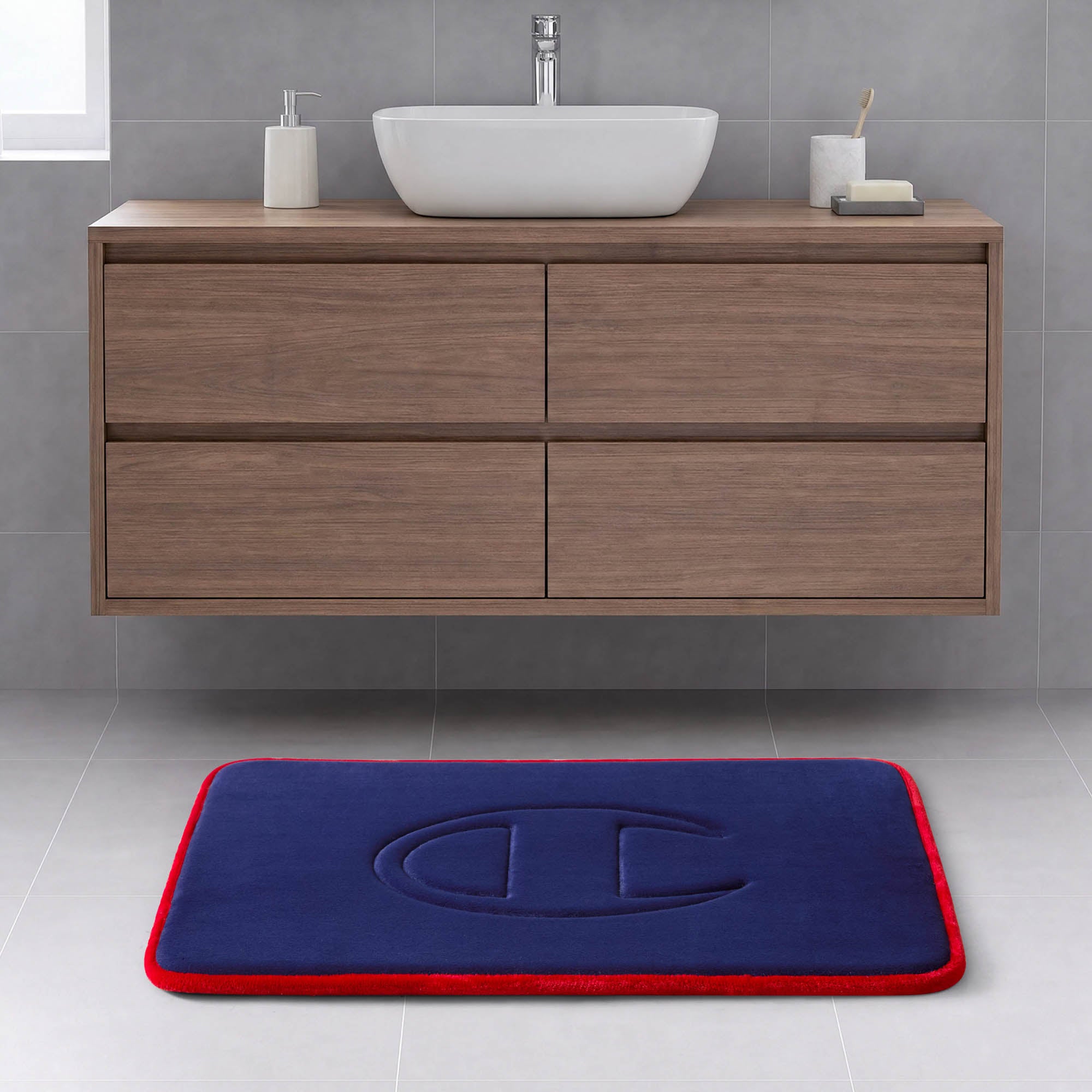 Champion Quilted Logo tapis de bain matelassé bleu foncé 17x24
