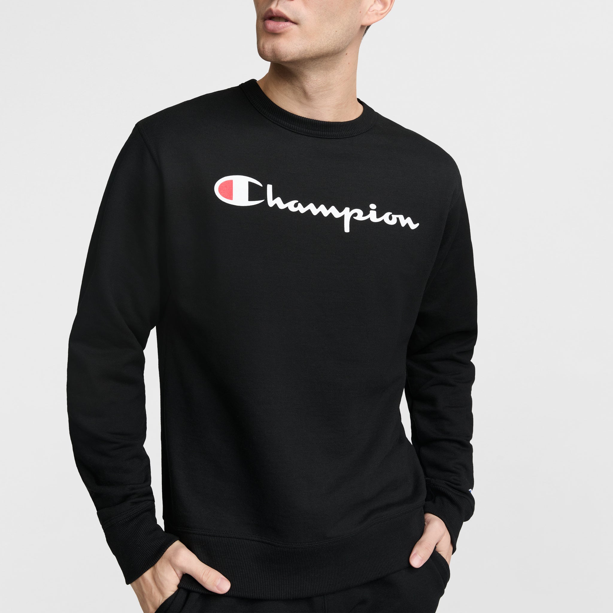 Champion Powerblend Script Logo Sweat Noir coupe standard