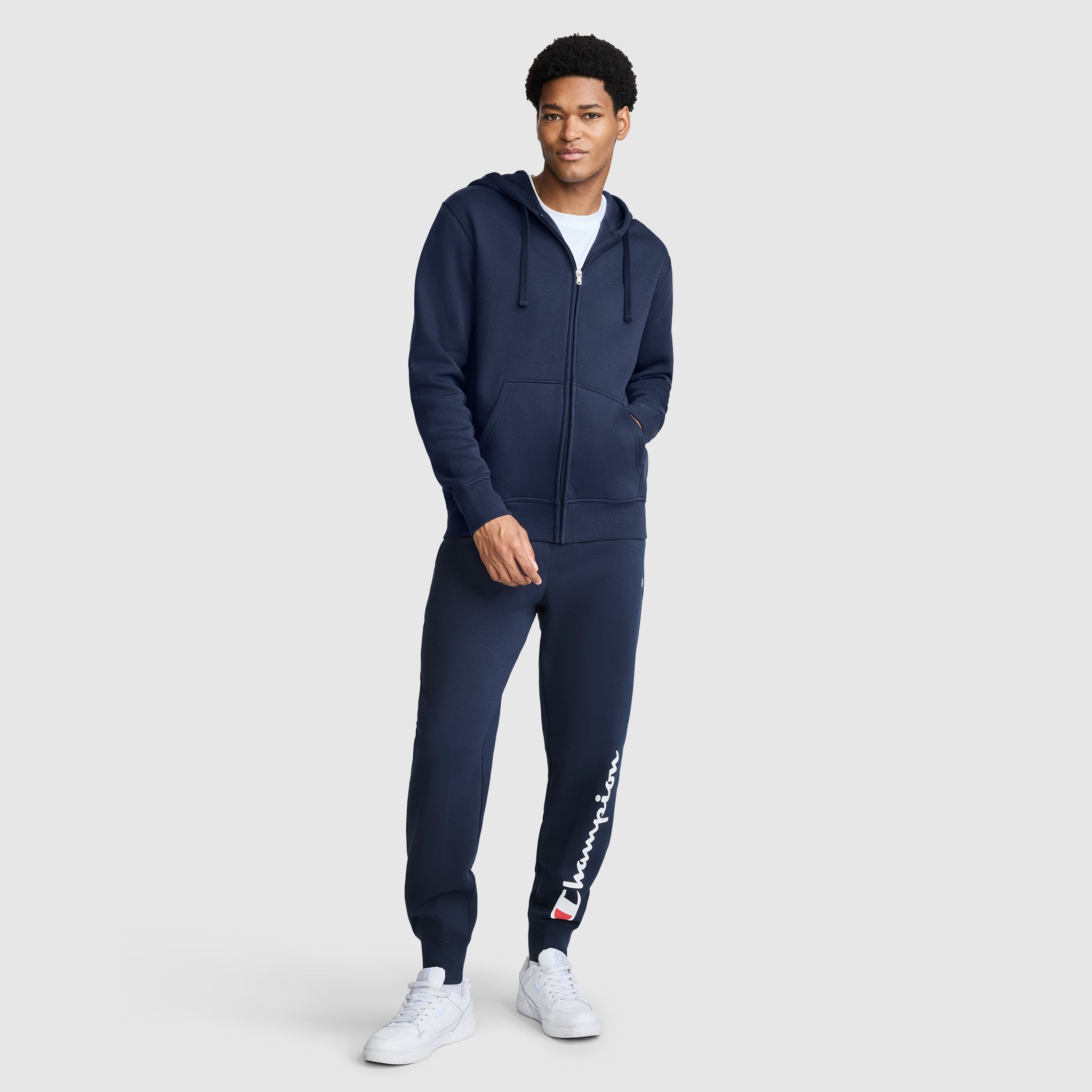 Champion Powerblend Full-Zip Hoodie sweat zippé Navy gratté