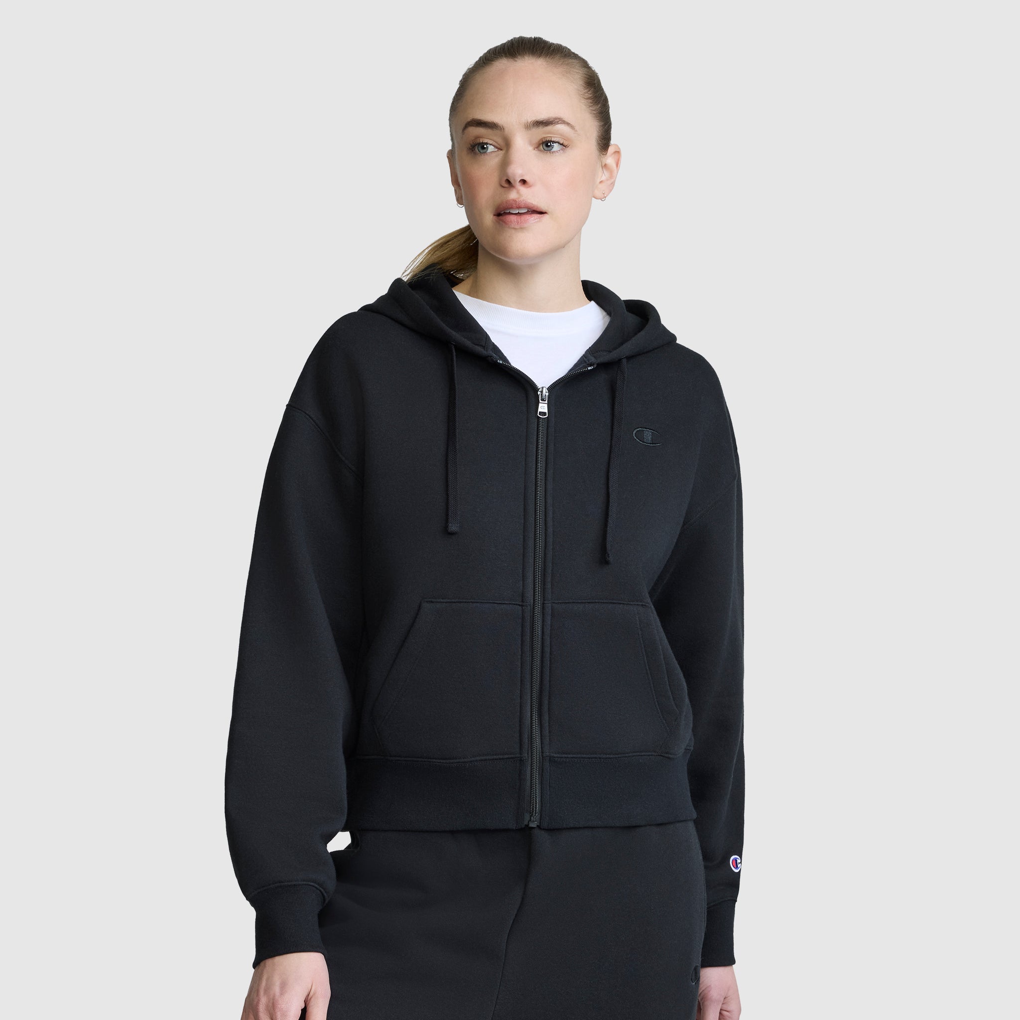 Champion Cropped Zip-Up Hoodie sweat zippé noir coton