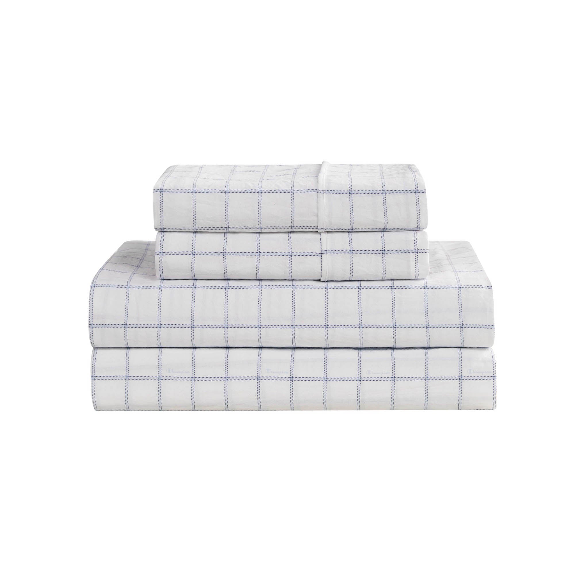 Champion Room Decor Parure Draps Microfibre Blue Check Queen
