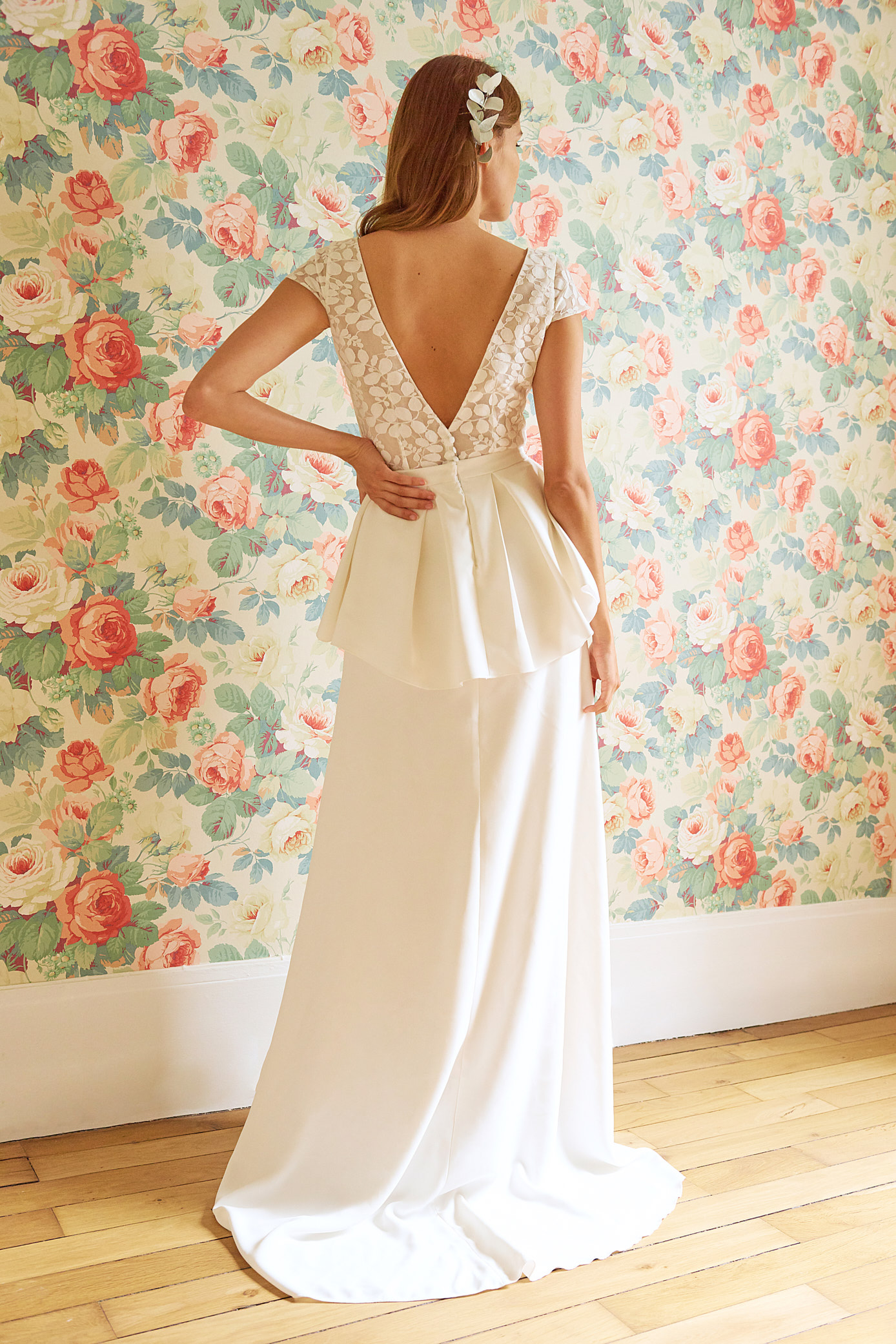 Maison Floret Allen robe dentelle crêpe basque amovible