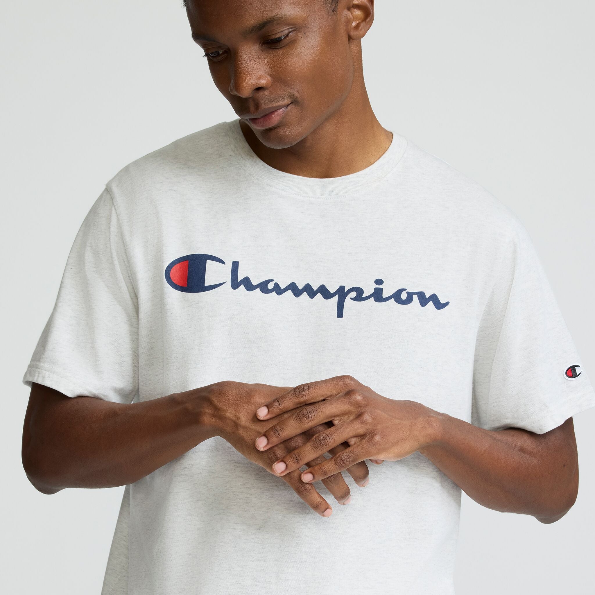Champion Classic Graphic Script Logo t-shirt homme Platinum Silver coton