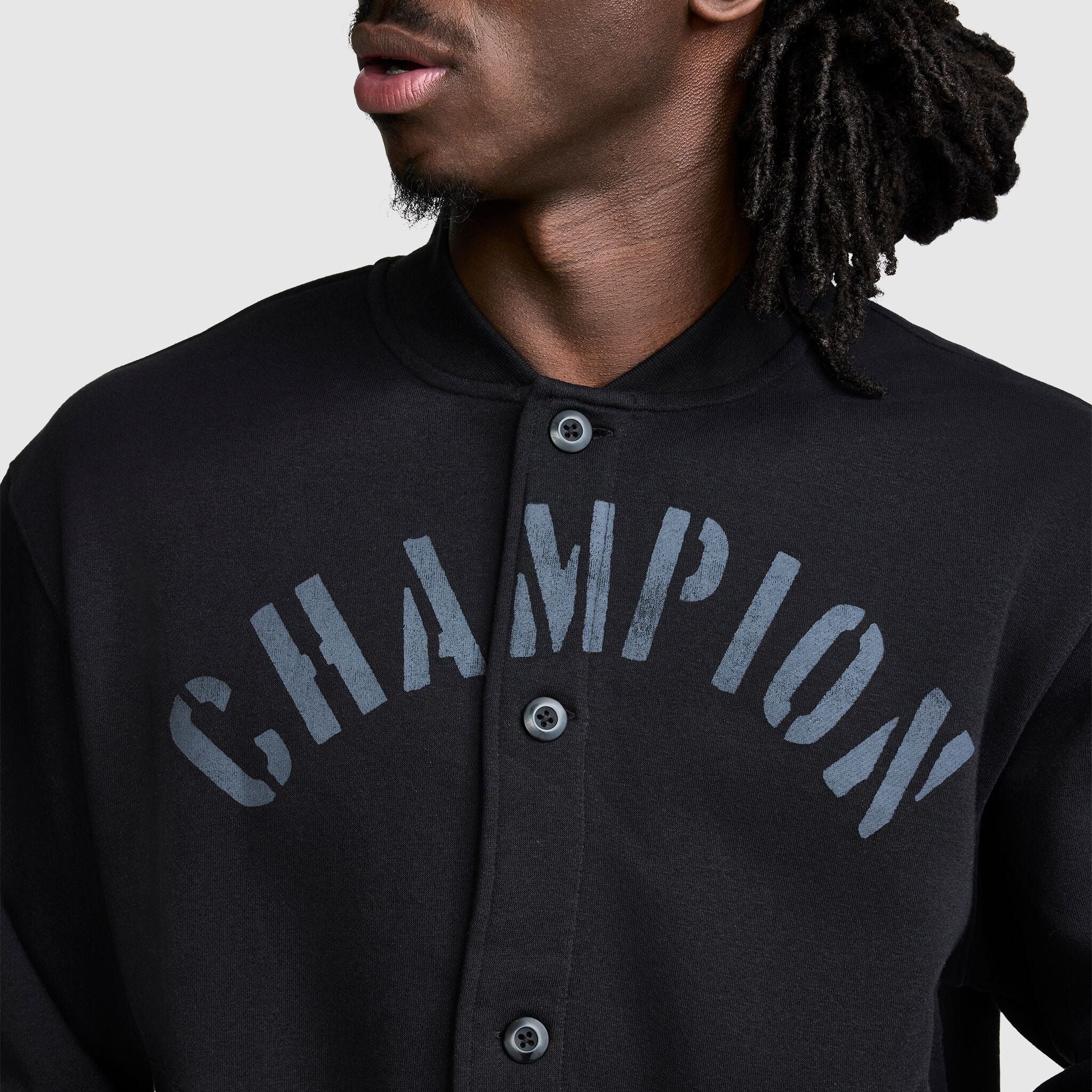 Champion Fleece Baseball veste noire boutons coupe standard