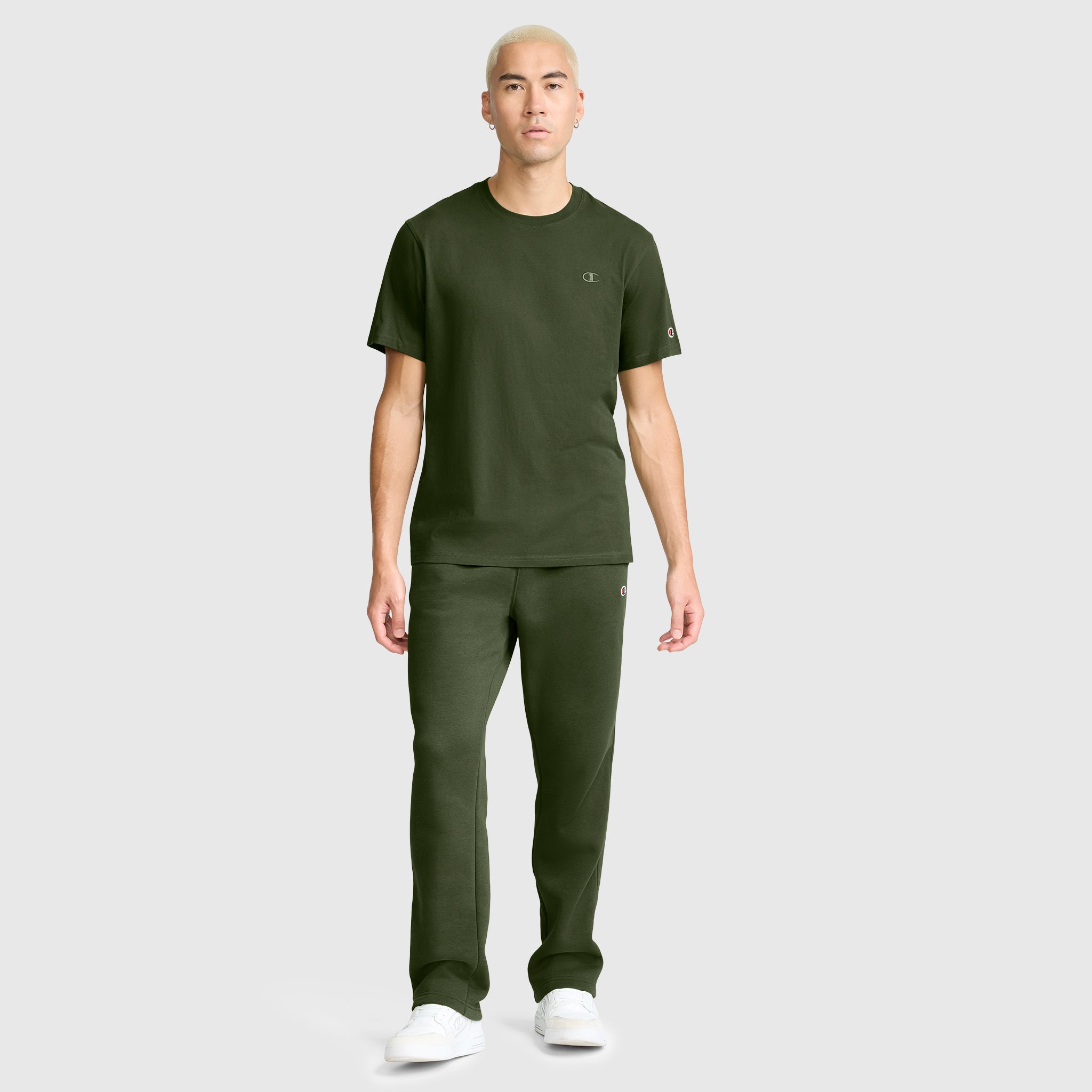 Champion Classic T-Shirt C Logo t-shirt homme vert Chive coton