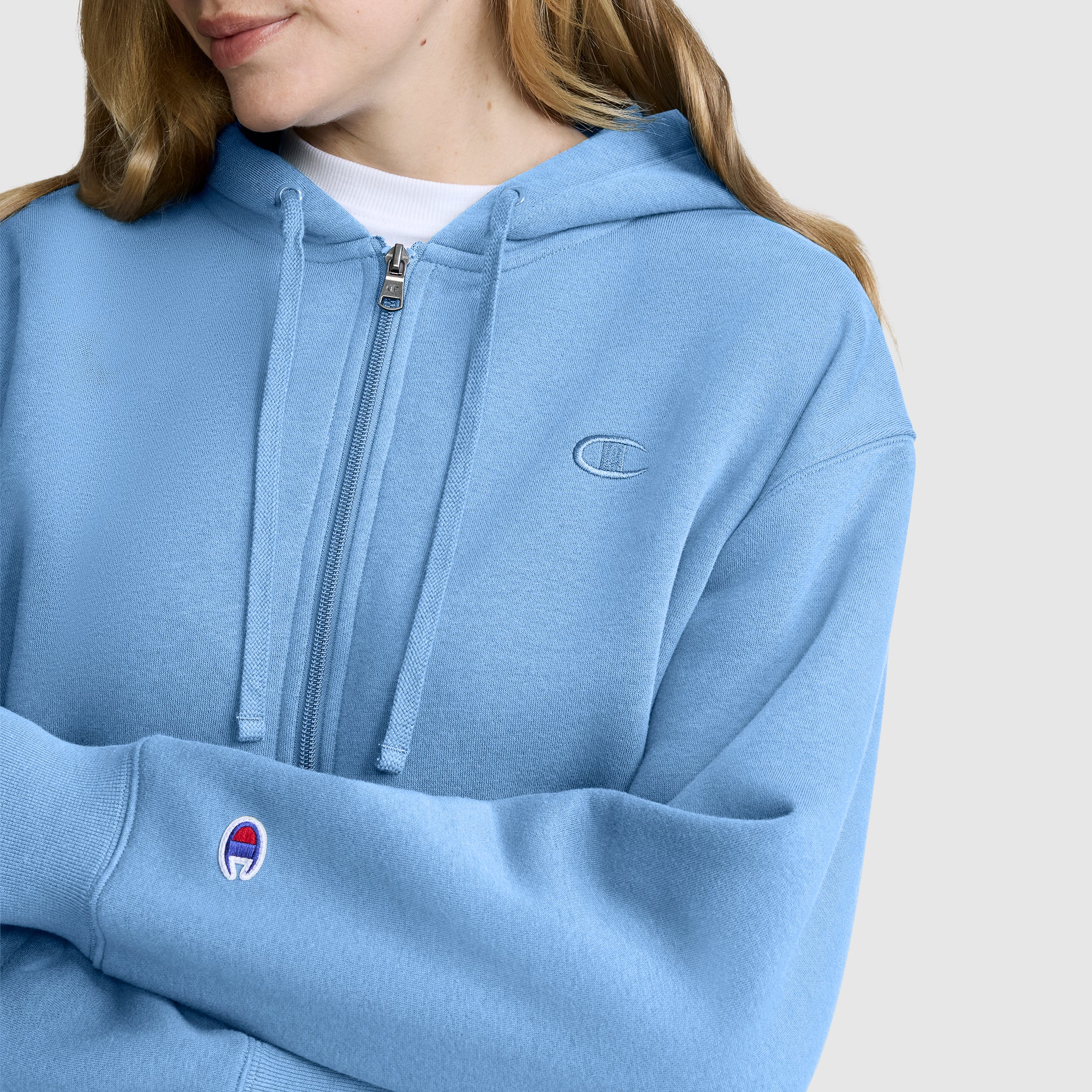 Champion Cropped Zip-Up Hoodie sweat zippé bleu Riviera femme