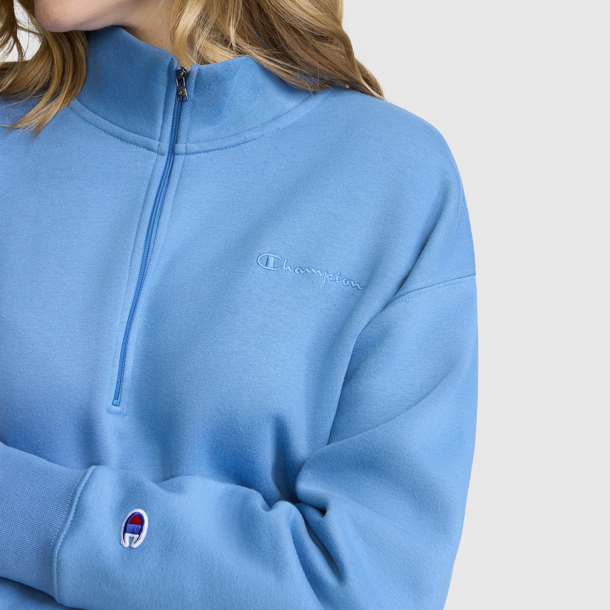 Champion Fleece Mockneck Quarter-Zip sweat Riviera bleu