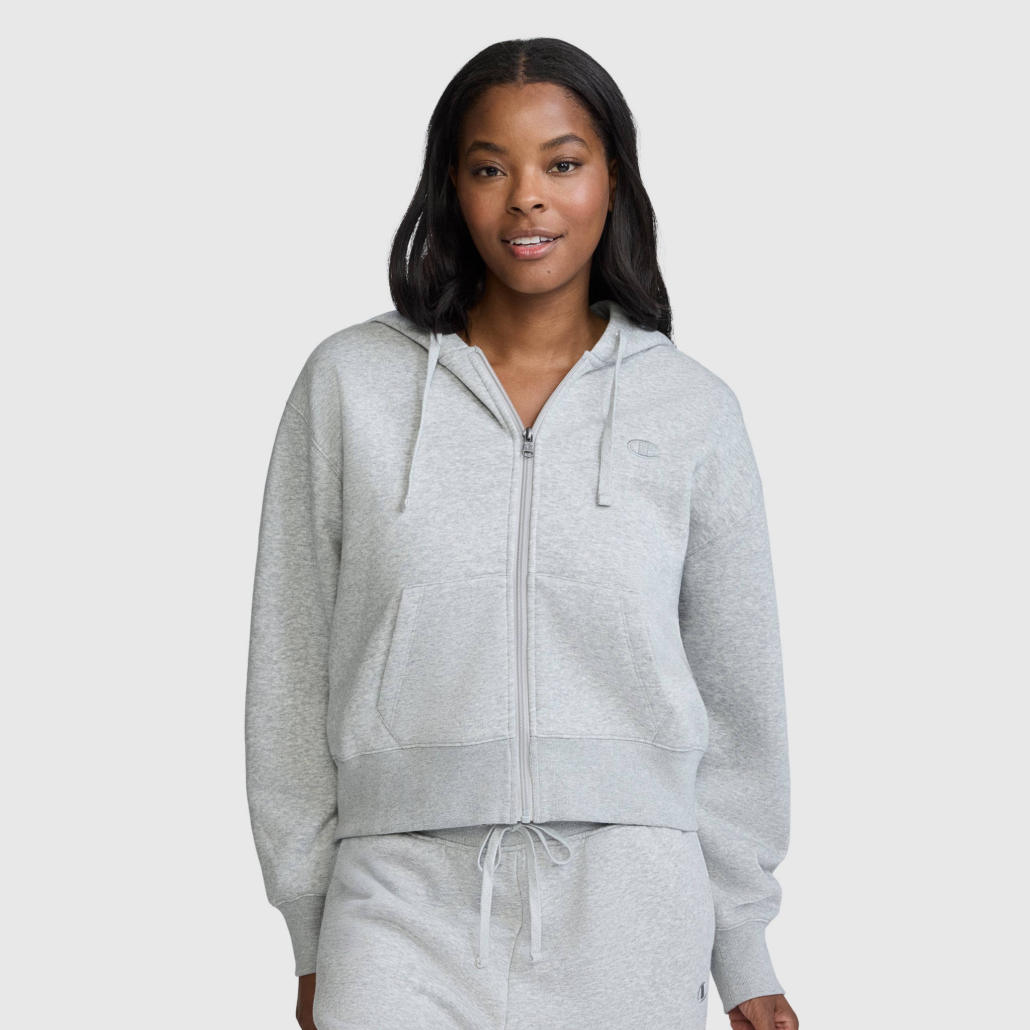 Champion Cropped Zip-Up Hoodie sweat zippé gris coton