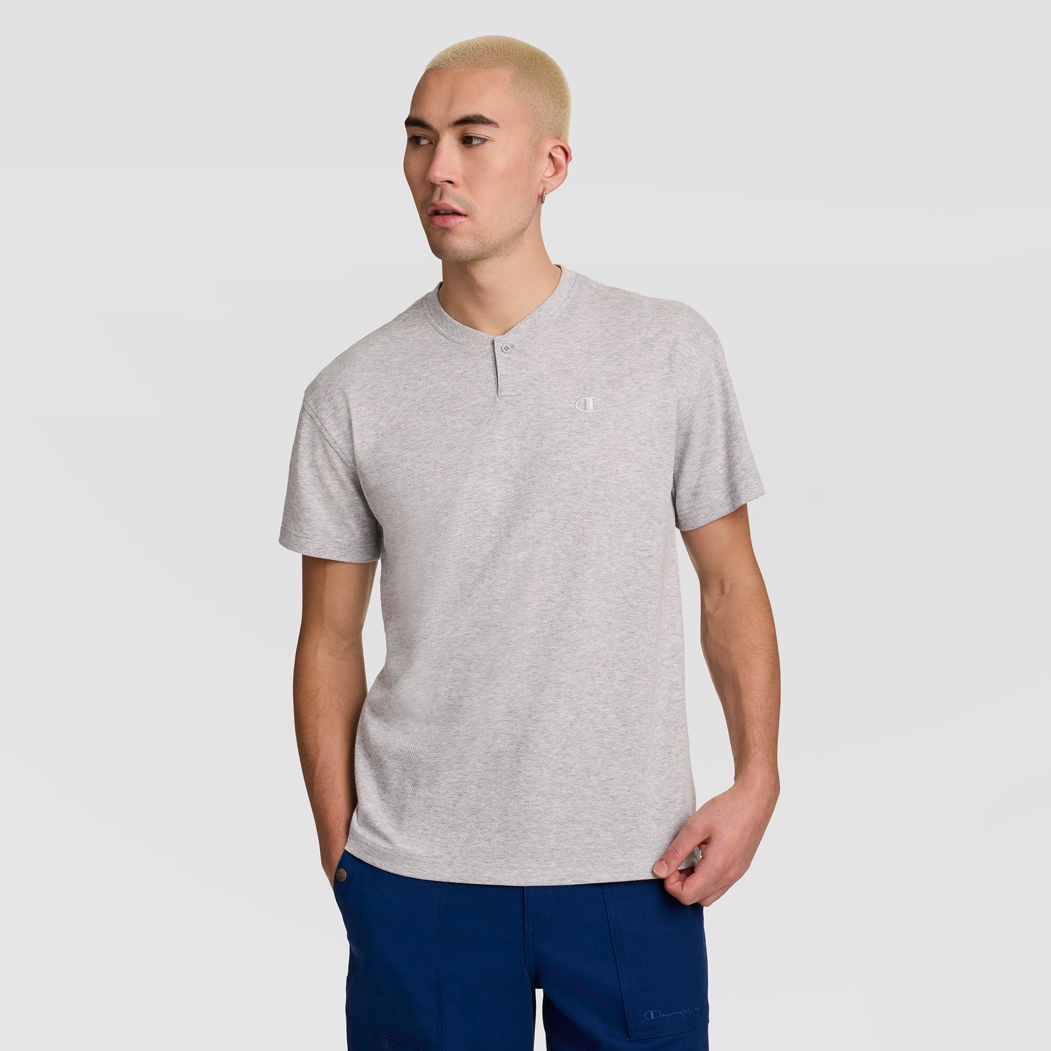 Champion Henley t-shirt homme gris chiné bouton