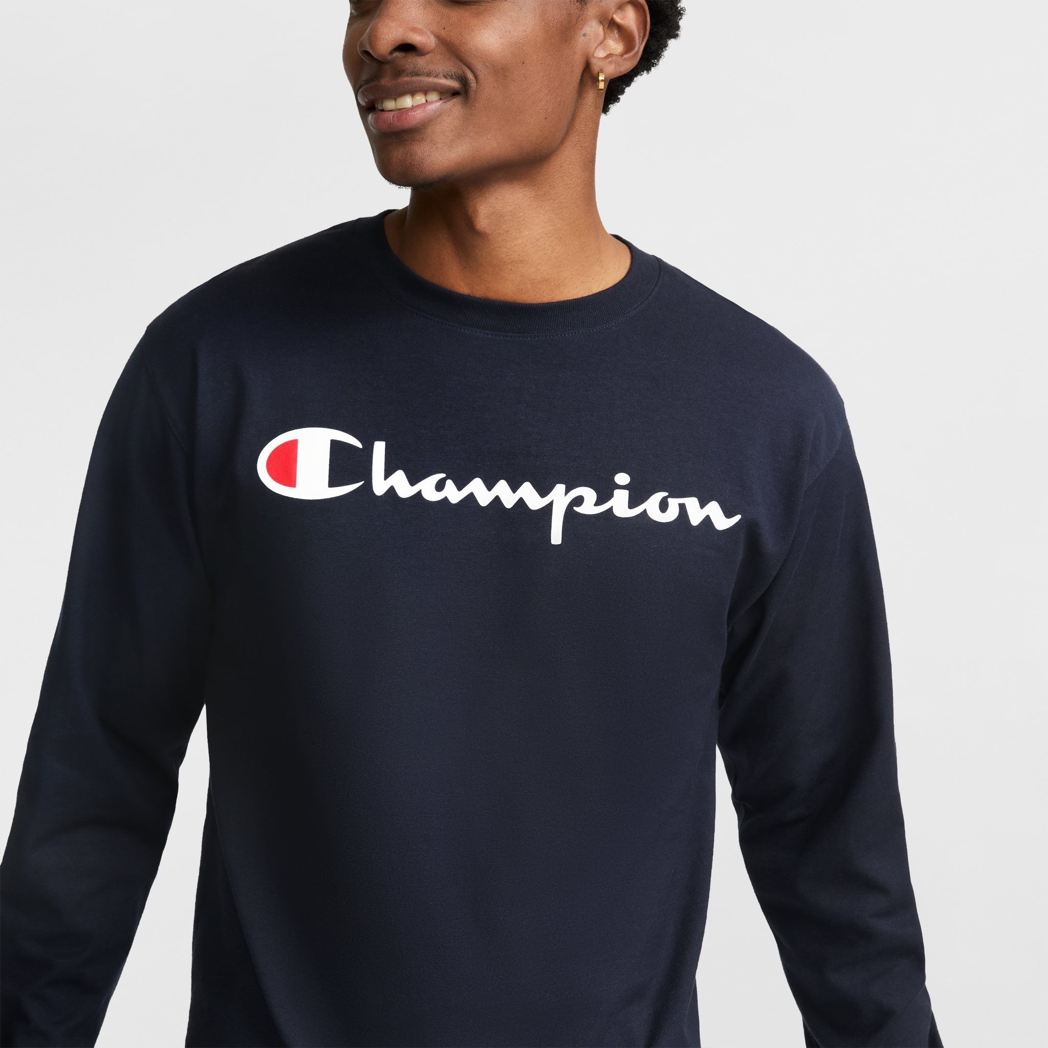Champion Classic Graphic T-Shirt script logo navy manches longues