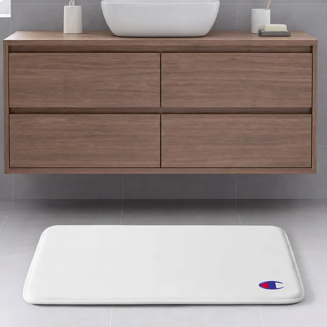 Champion Logo Patch Memory Foam Bath Mats tapis de bain blanc