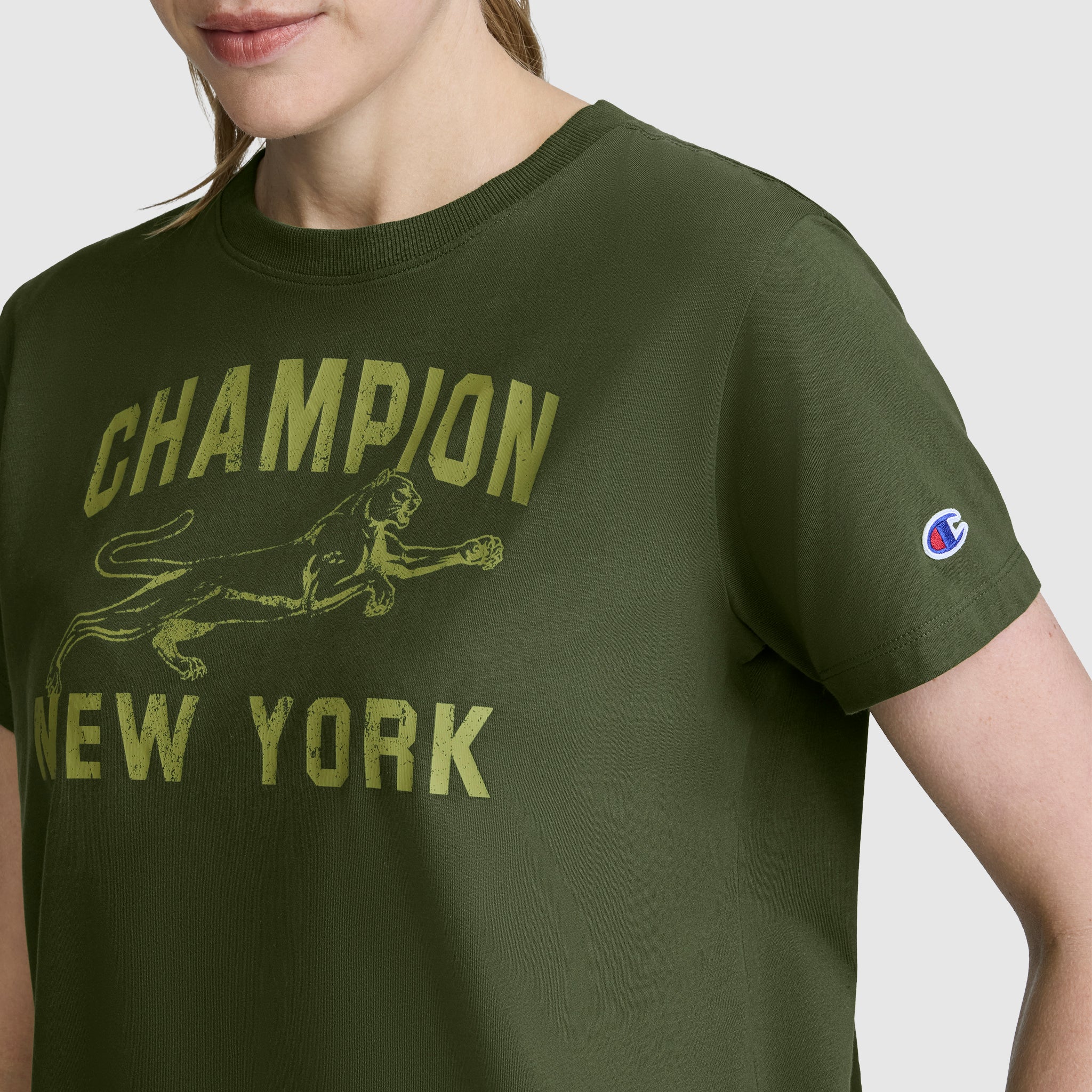 Champion Mascot t-shirt coton vert Chive logo NY
