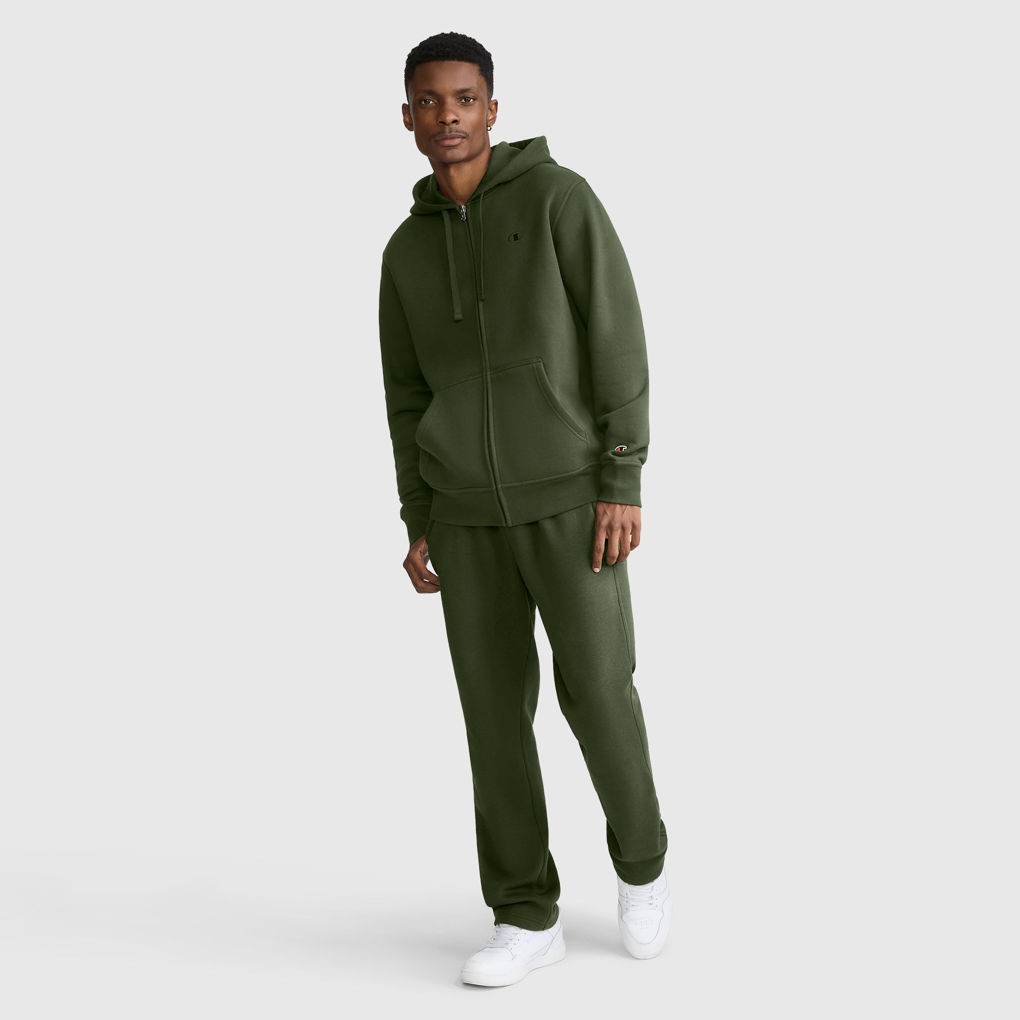 Champion Powerblend Full-Zip Hoodie sweat homme Chive molleton