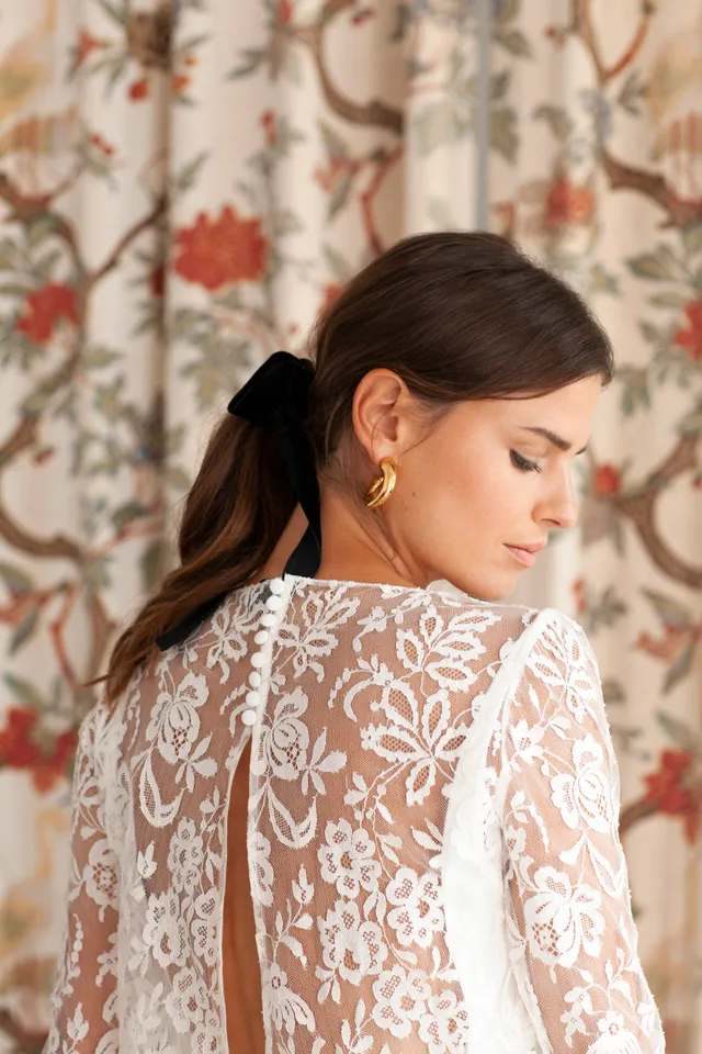 Maison Floret Armand top cropped dentelle de Calais transparent