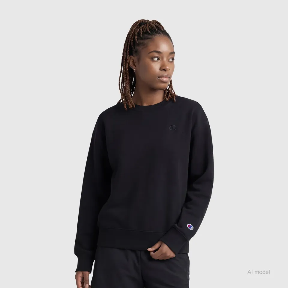 Champion Powerblend Sweatshirt Femme Noir Petit C Coton