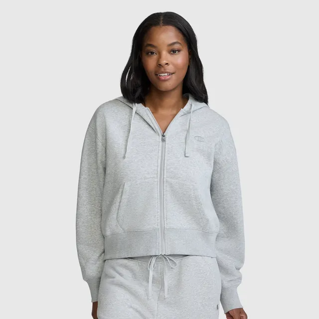 Champion Cropped Zip-Up Hoodie sweat zippé gris coton