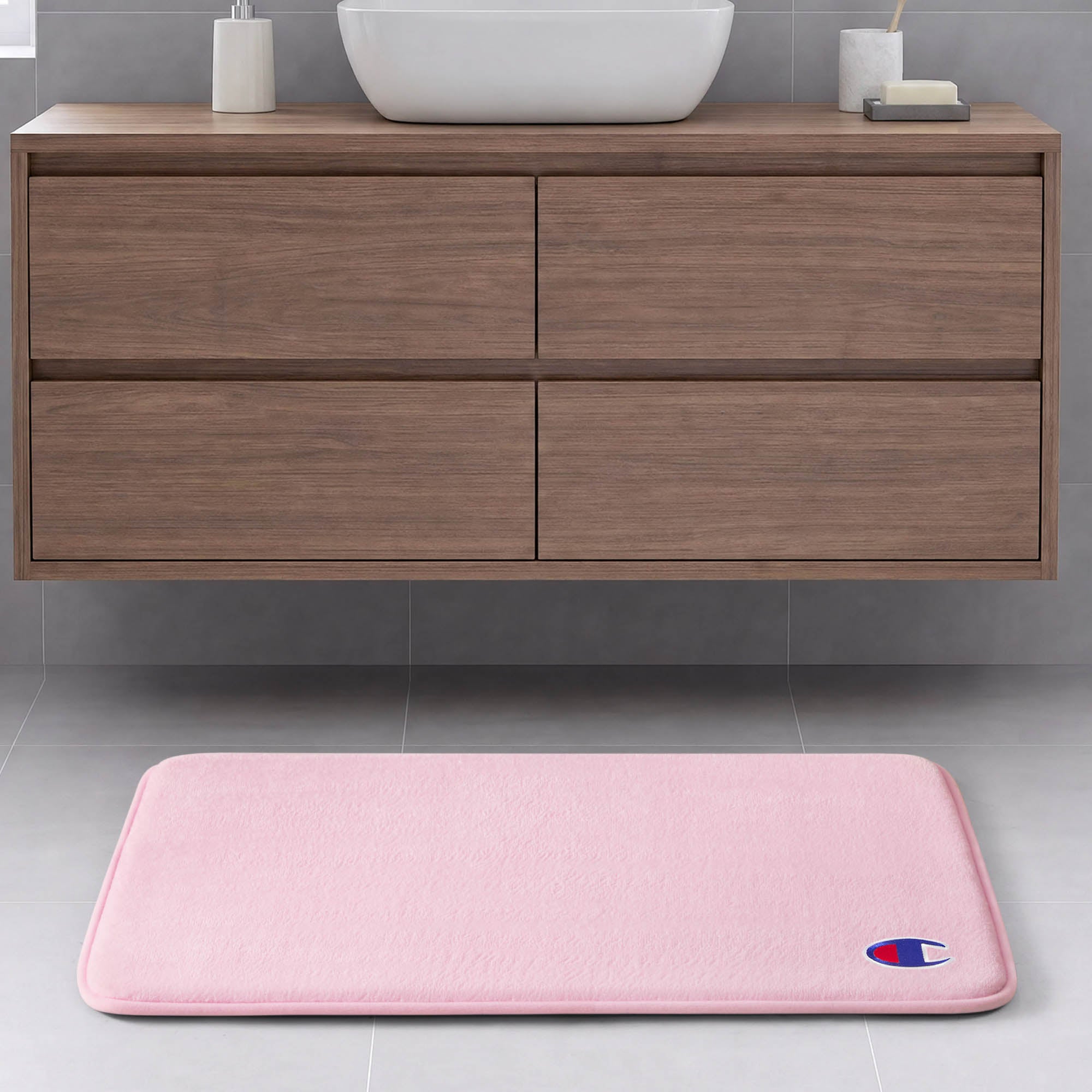 Champion Logo Patch tapis de bain mémoire de forme rose