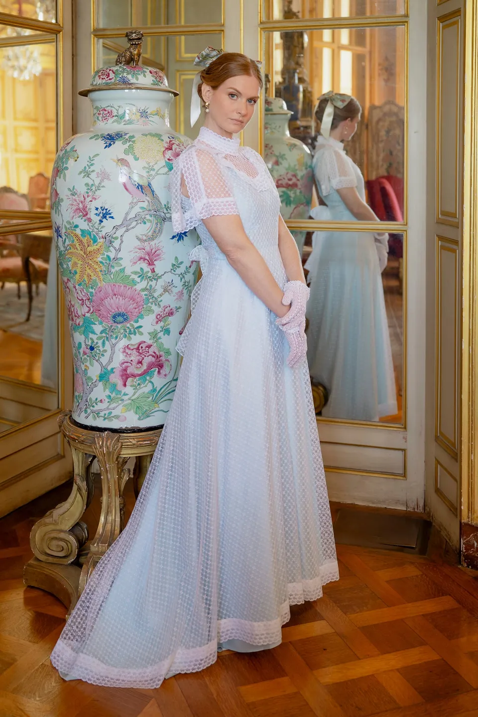 Solène Gisèle La mariée robe Penelope 36 plumetis blanc bleu