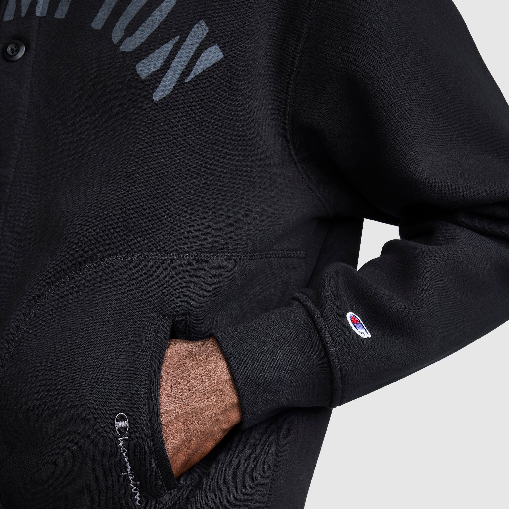 Champion Fleece Baseball veste noire boutons coupe standard