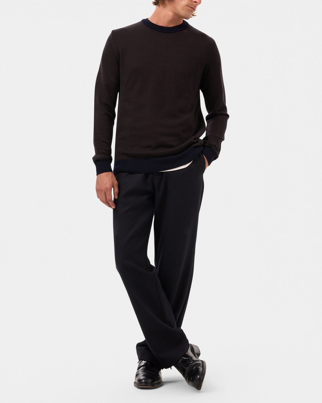 LAFAURIE LEO pull navy tabac laine mérinos col rond