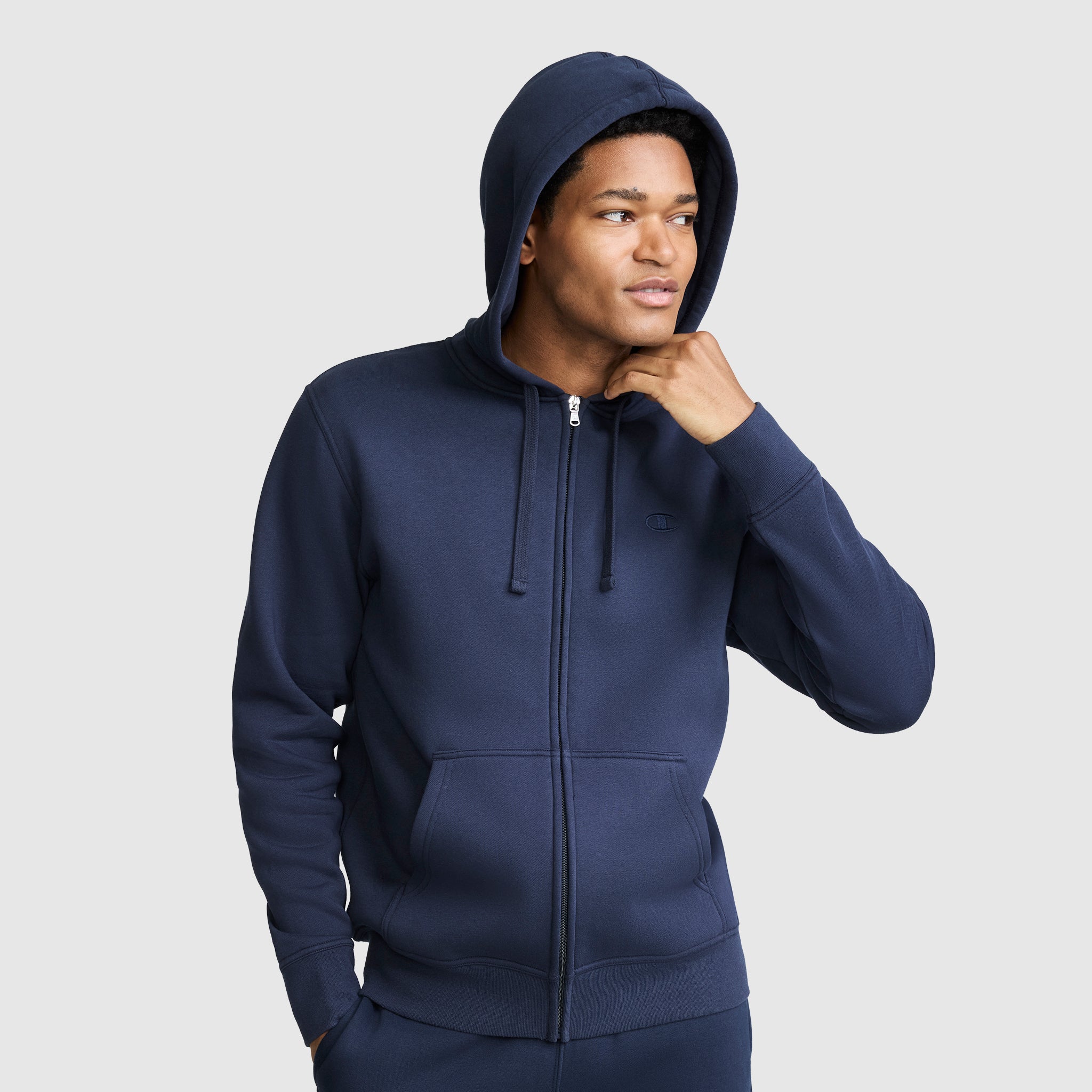 Champion Powerblend Full-Zip Hoodie sweat zippé Navy gratté