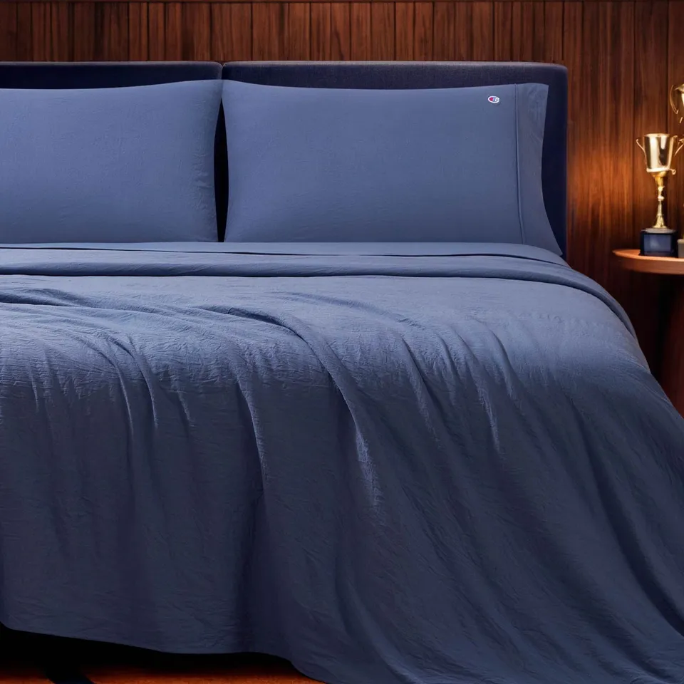 Champion Patch parure draps microfibre bleu ardoise Queen