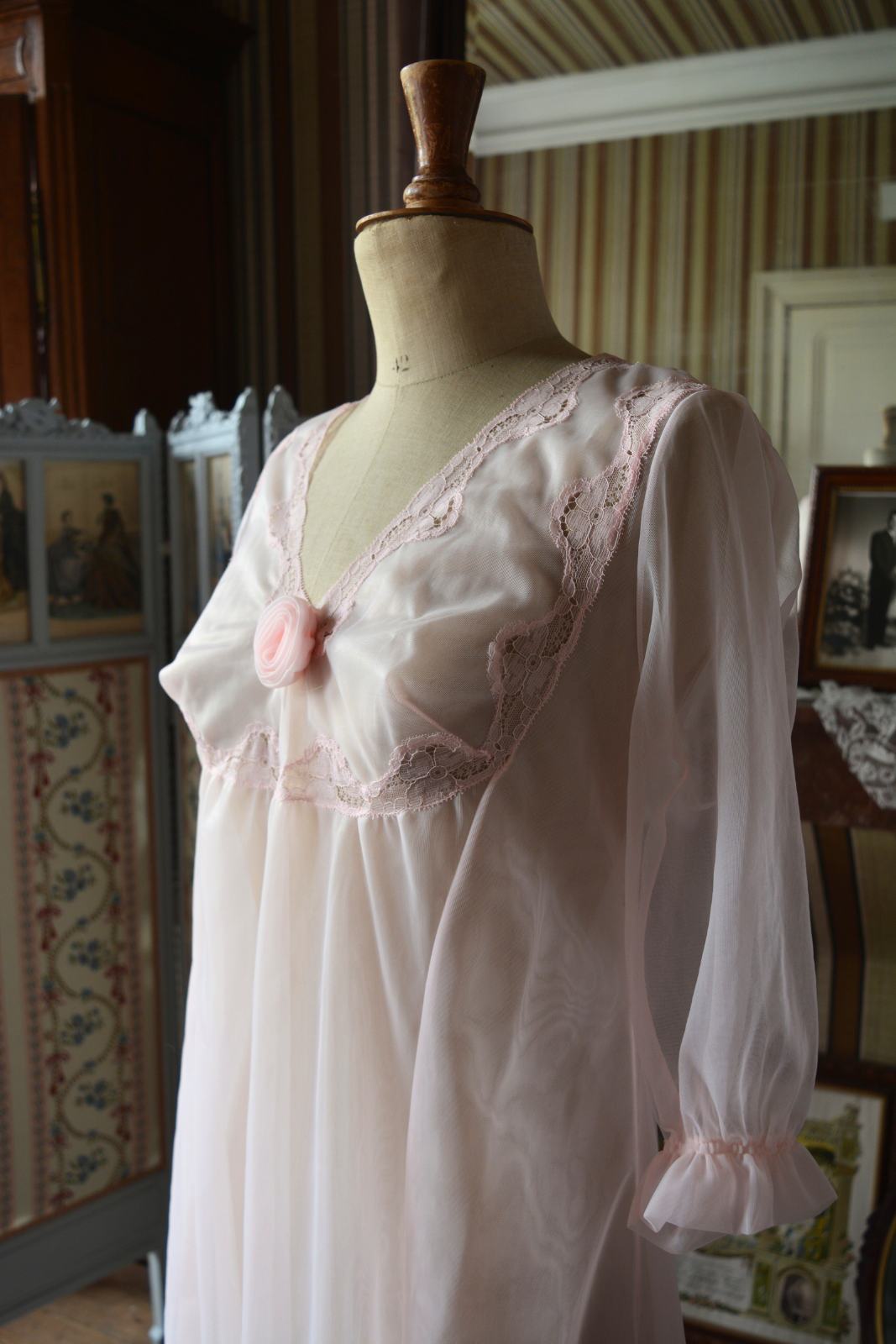 Solène Gisèle Nuisette Vintage Rose Transparente déshabillé